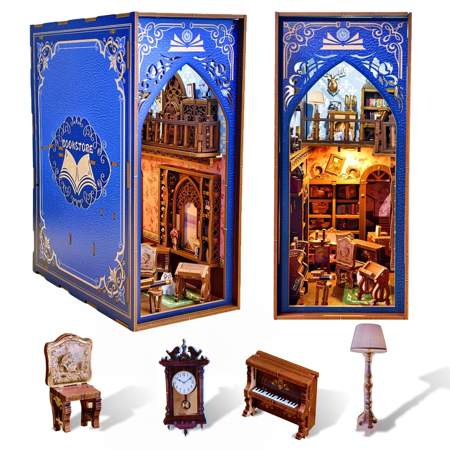 Book Nook Japan, Sakura Straße Booknook Japanischer Kit, 293PCS DIY Miniature House mit Licht, 3D Puzzle für Erwachsene und Heranwachsende, Japanische Deko Holzpuzzle Erwachsene Bücherregaldekoration