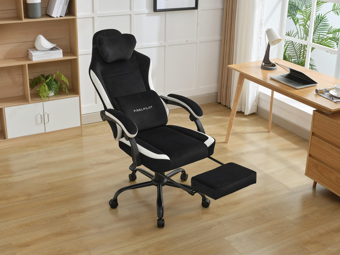 PixelPilot Ergonomic Gaming Chair [Breathable Fabric] Gaming Chair with Footrest, Head and Lumbar Support, Gamer PC Chair Wide Seat, Office Chair 150 kg Load Capacity (Nebula I, Grey)
