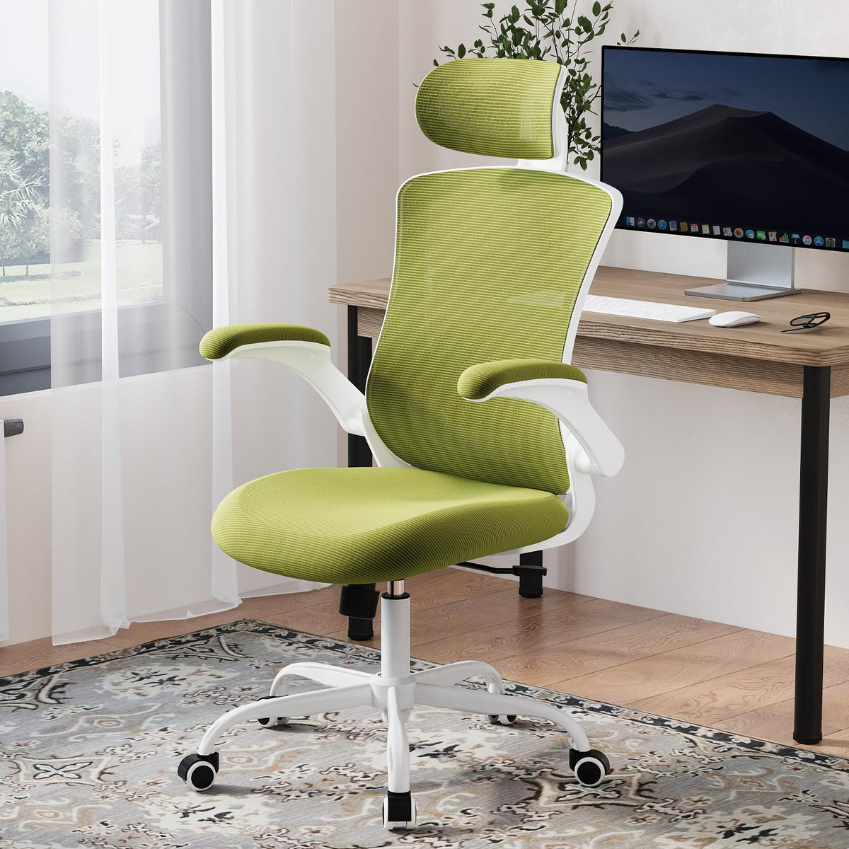 COLAMY Schreibtischstuhl, Ergonomischer Bürostuhl mit Verstellbaren Armlehnen, Chefsessel mit Hoher Rückenlehne, Höhenverstellbar und Neigbar Drehstuhl mit Dicker Lederpolsterung, Schwarz
