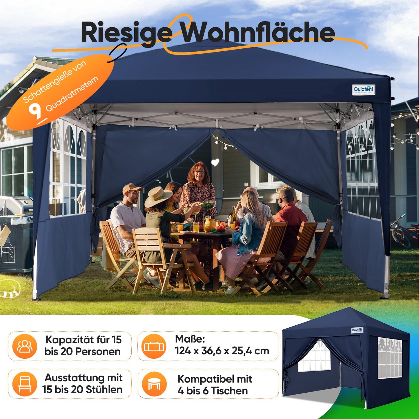 Quictent Gazebo 3 x 3 Folding Gazebo with 4 Side Panels, Waterproof Garden Gazebo (Khaki)