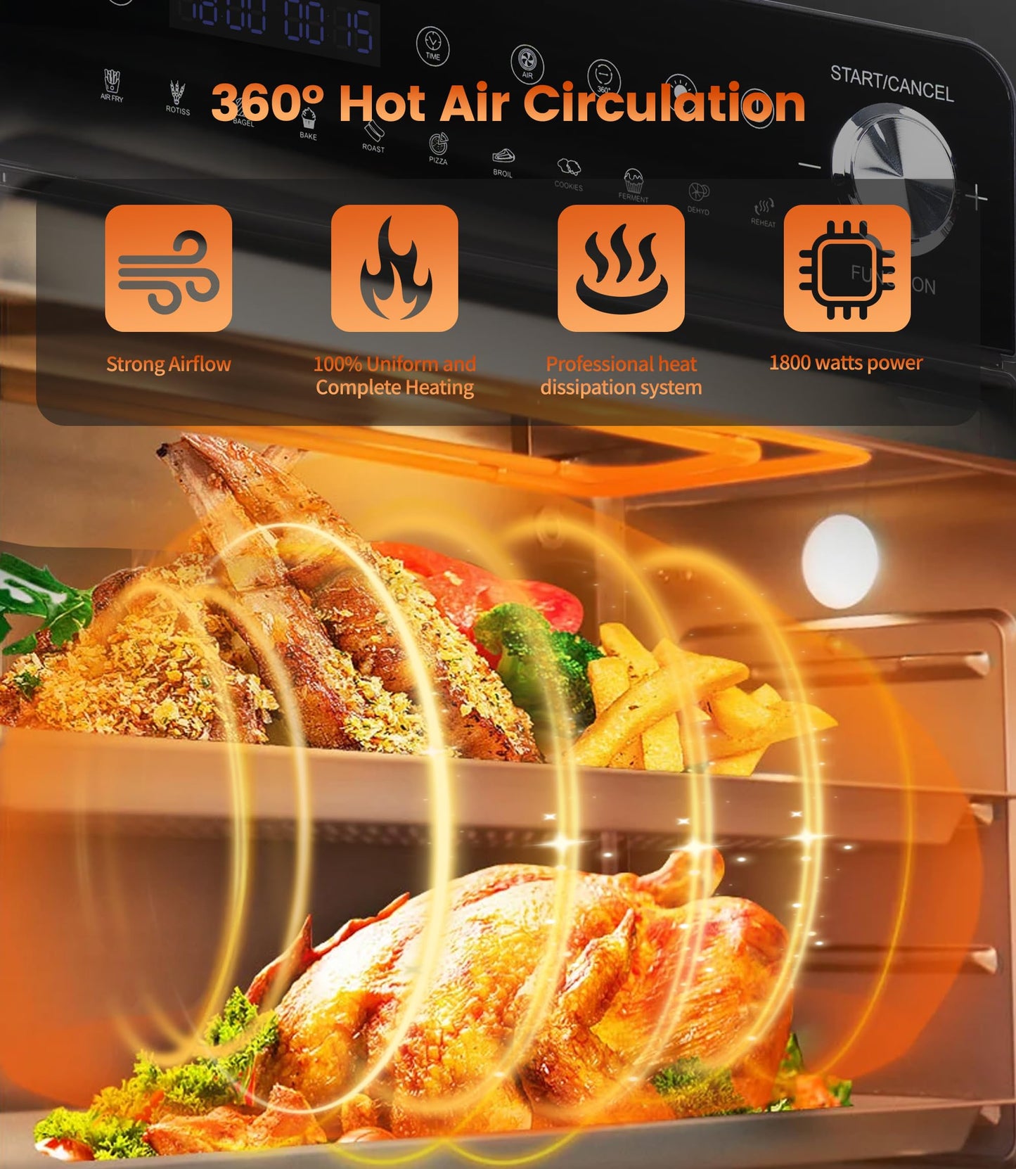 Dual Zone Hot Air Fryer, 23 L Hot Air Fryer, XXL Oven 1800 W with LED Touch Screen, 15 Programmes, with Recipe Book, 11 Accessories