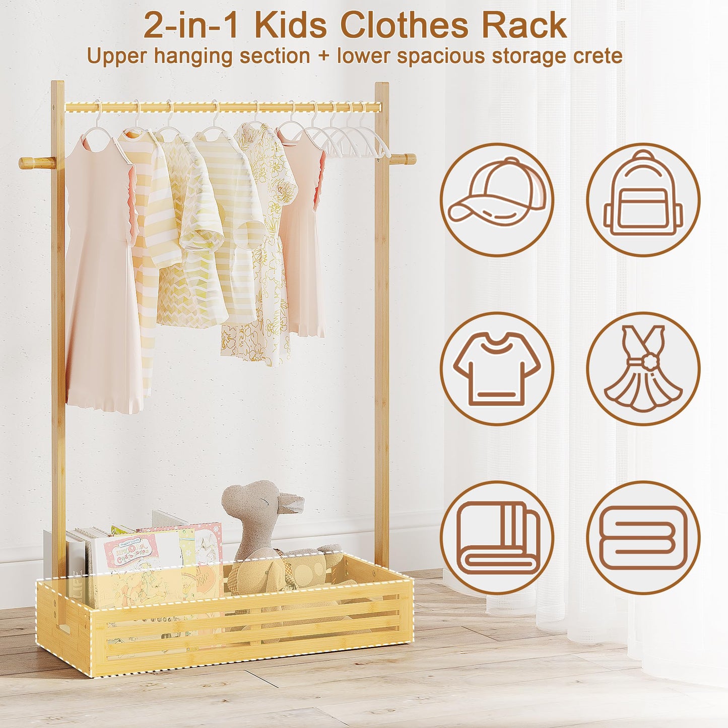 Baby Clothes Rack for Toddlers, Pet Clothes Rack with Storage Box & Adjustable Clothes Rail for Dogs/Cats, Baby Shower Wardrobe with Handle for Children's Room