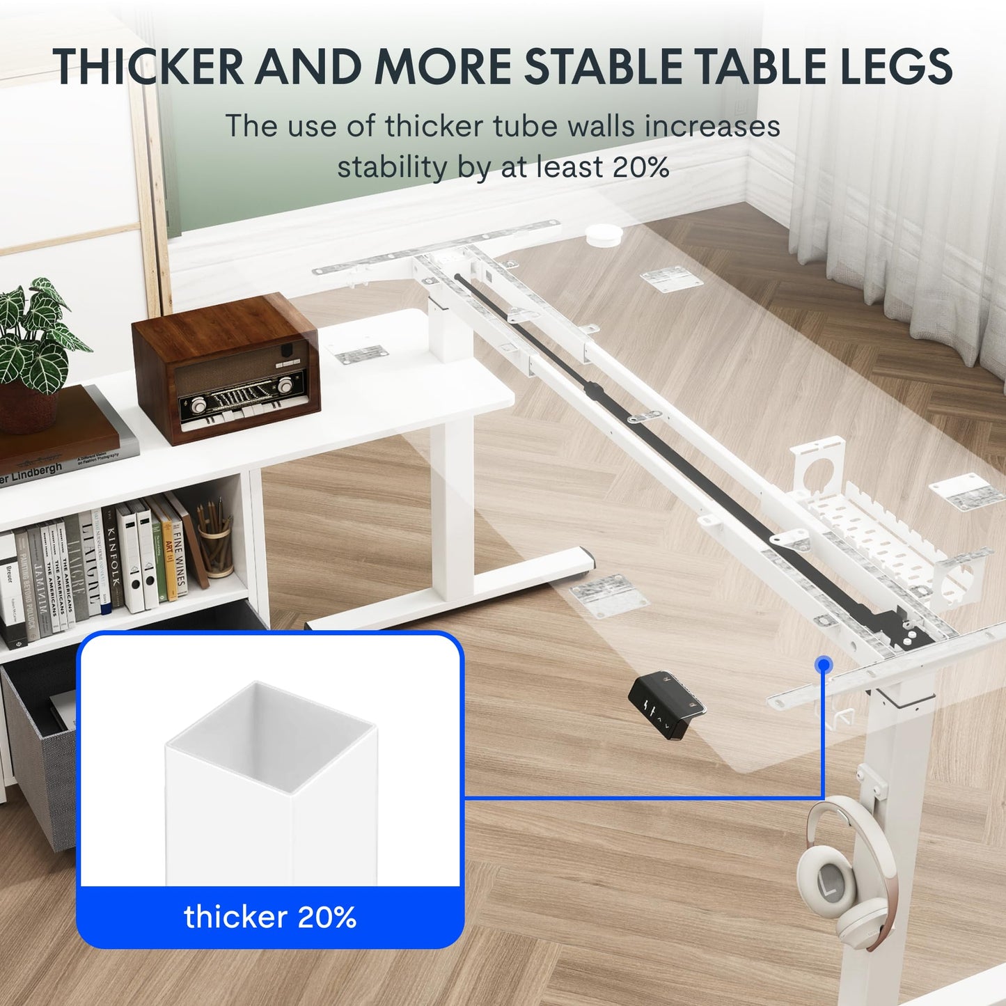 FLEXISPOT Height-Adjustable Desk, Electrically Height-Adjustable, L-Shaped with Drawers and Reversible Storage Space, Ergonomic Standing Seat Table, 160 x 70 cm, White