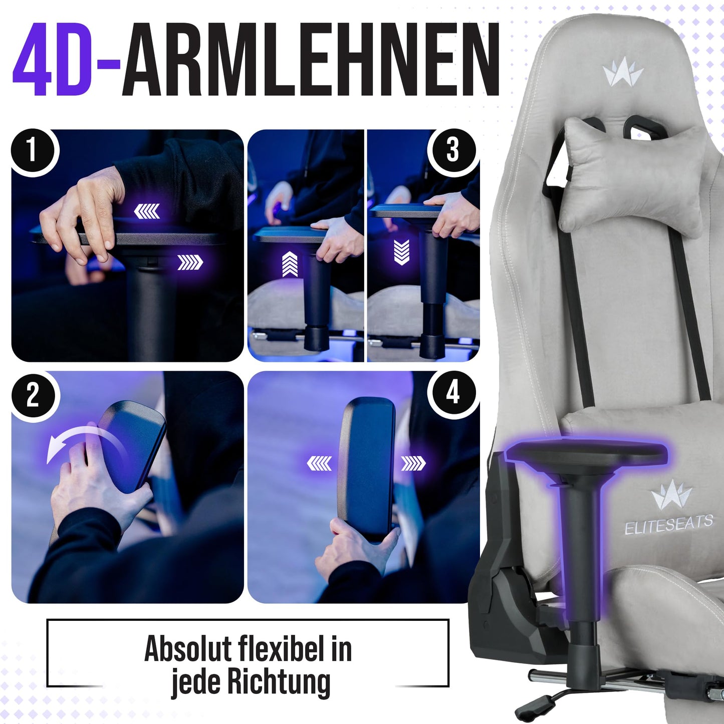 ELITESEATS Ergonomic Gaming Chair [Test Winner] Scratch-Free Wheels Breathable 4D Armrests with Footrest Ergonomic Gaming Chair Fabric 150 kg Load Capacity Gaming Chair Gaming Chair