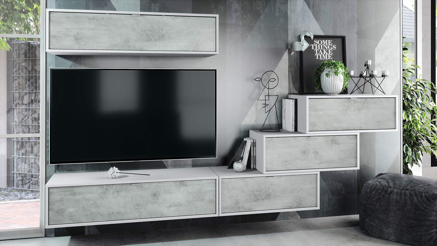 Vladon Lana V1 Wall Unit Made of 5 Hanging Elements with 12 Compartments, Made in Germany, Body in Matte White, Fronts in Bordeaux High Gloss, Large Choice of Colours