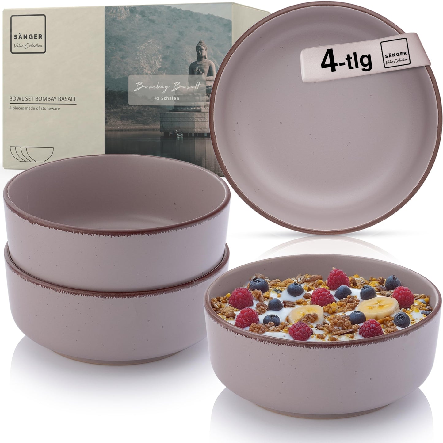 SÄNGER Bombay Seabed Crockery Service 20 Pieces, Stoneware Crockery for 4 People, 4 x Dinner Plates, 4 x Dessert Plates, 4 x Bowls, 4 x Pasta Plates, 4 x Coffee Mugs, Plate Set Colourful Value
