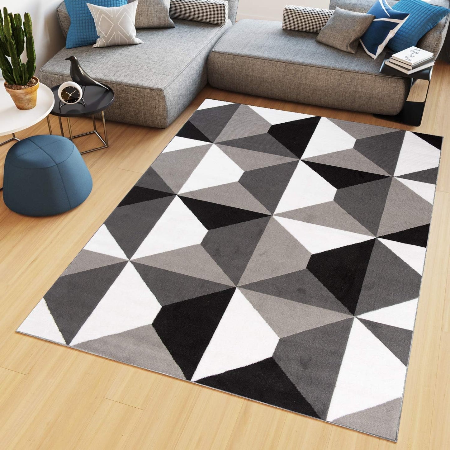 TAPISO Maya Kollektion Teppich Kurzflor Modern Grau Weiß Dunkelgrau Schwarz Blau Meliert Figuren Design Wohnzimmer Schlafzimmer Jugendzimmer ÖKOTEX 120 x 170 cm