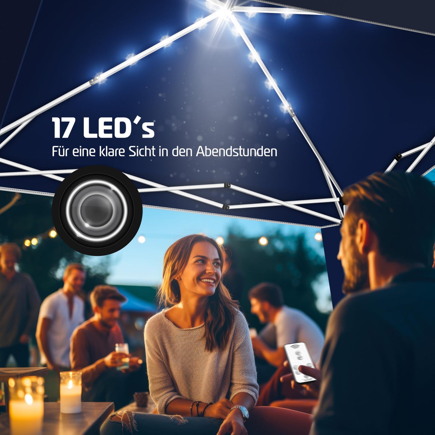 KESSER® Folding Gazebo 3 x 3 m with LED Lighting, Pop-Up Garden Gazebo, Height Adjustable, Stable, Waterproof, Winterproof, Party Tent, Marquee, UV Protection 50+, Includes Remote Control and Bag