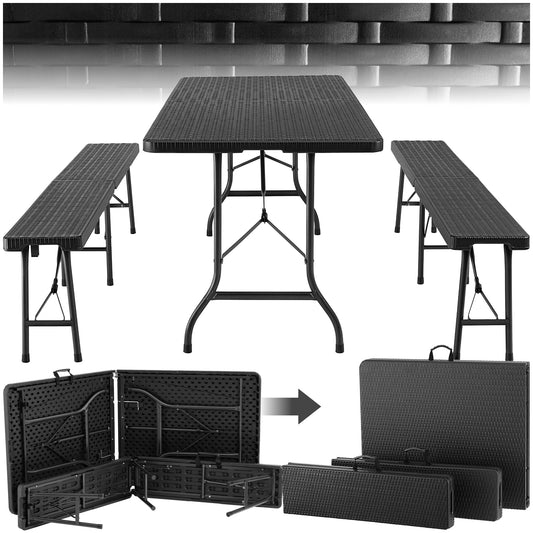 tectake® 3-teiliges Gartenmöbel Set, klappbarer Campingtisch mit 2X Bierbank, Balkonmöbel, Garten oder Terrassentisch Set, Bierzeltgarnitur, mit Tragegriffen, 180cm lang (weiß)