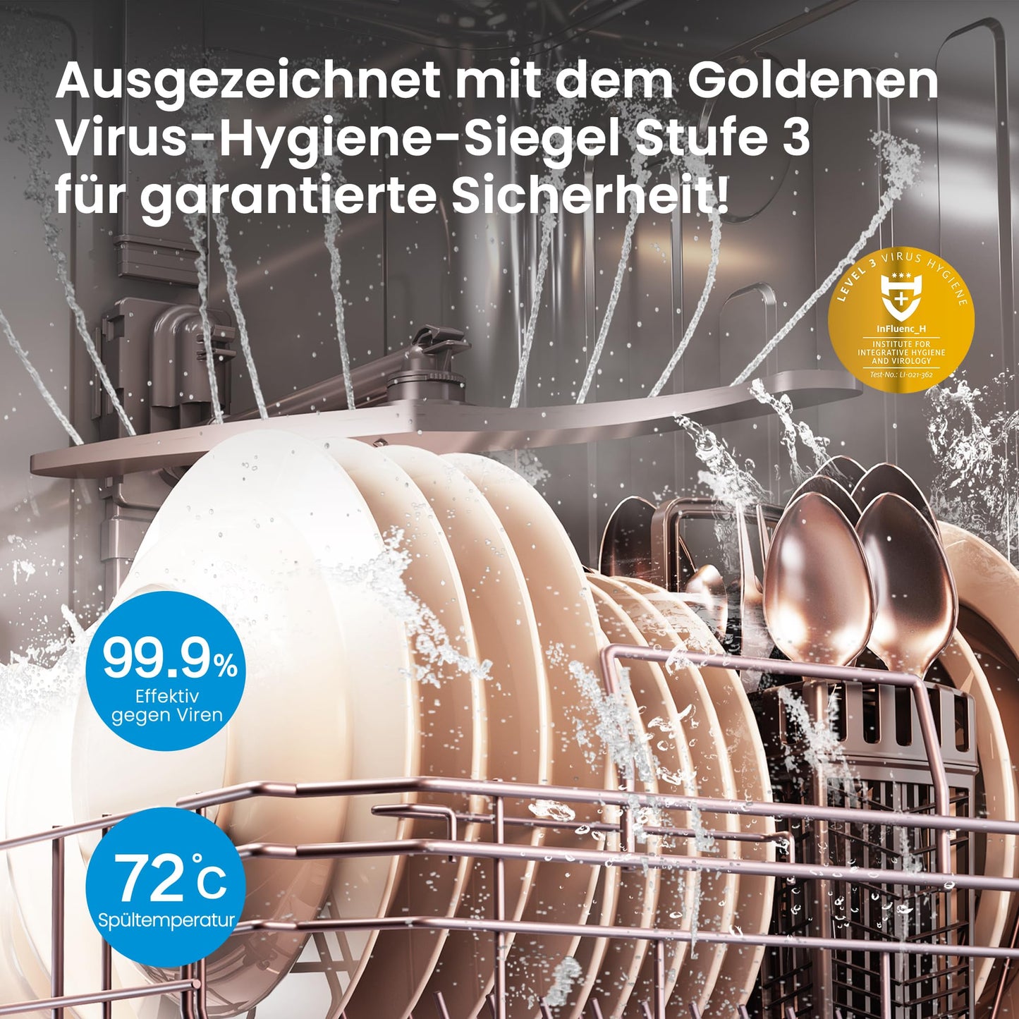 Midea SU 5.35X14CS Dishwasher Base, 14 MGD, Dishwasher 60 cm, Home Connect, Hygiene Care+, Machine Care +, Extra Drying, Half Load, 44 db, Start Delay, Stainless Steel