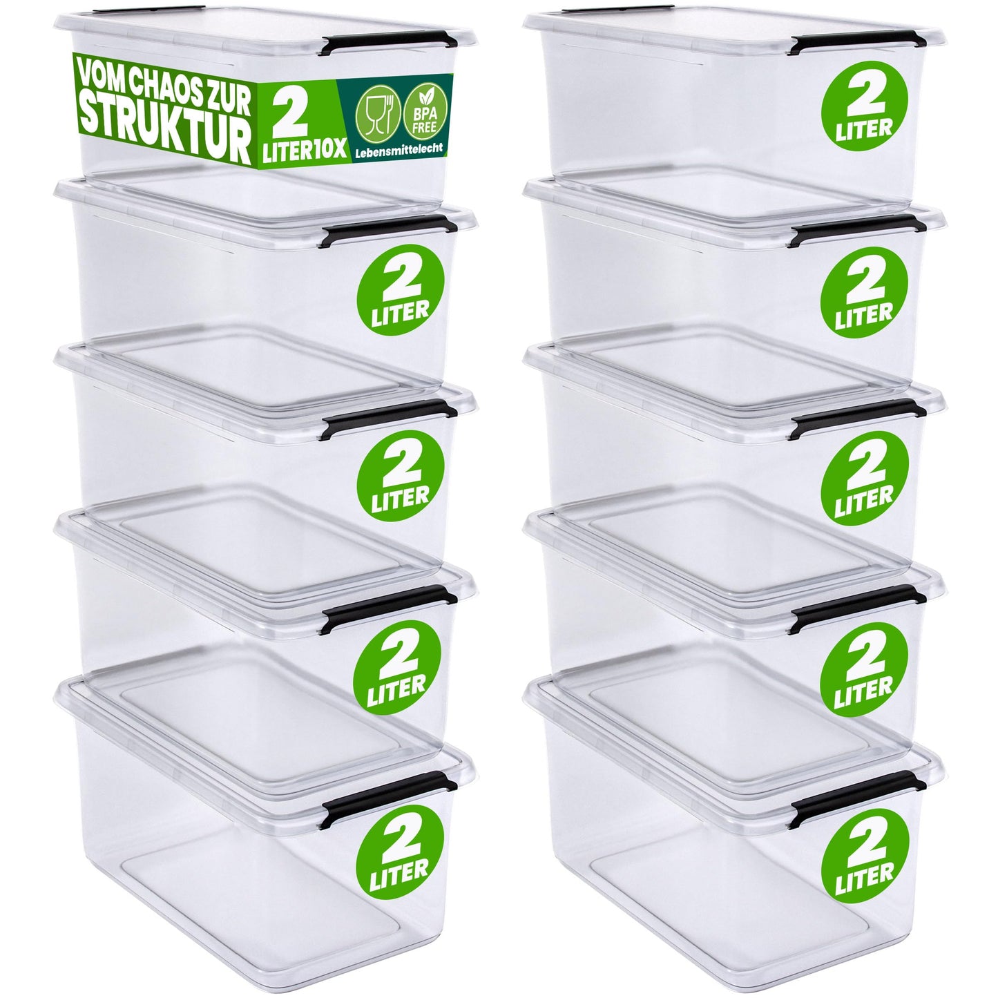 Deuba 10 x Storage Boxes with Lids 12.5 L Box Plastic Boxes Food Safe BPA Free Click Lock Transparent Stackable Kitchen Bedroom