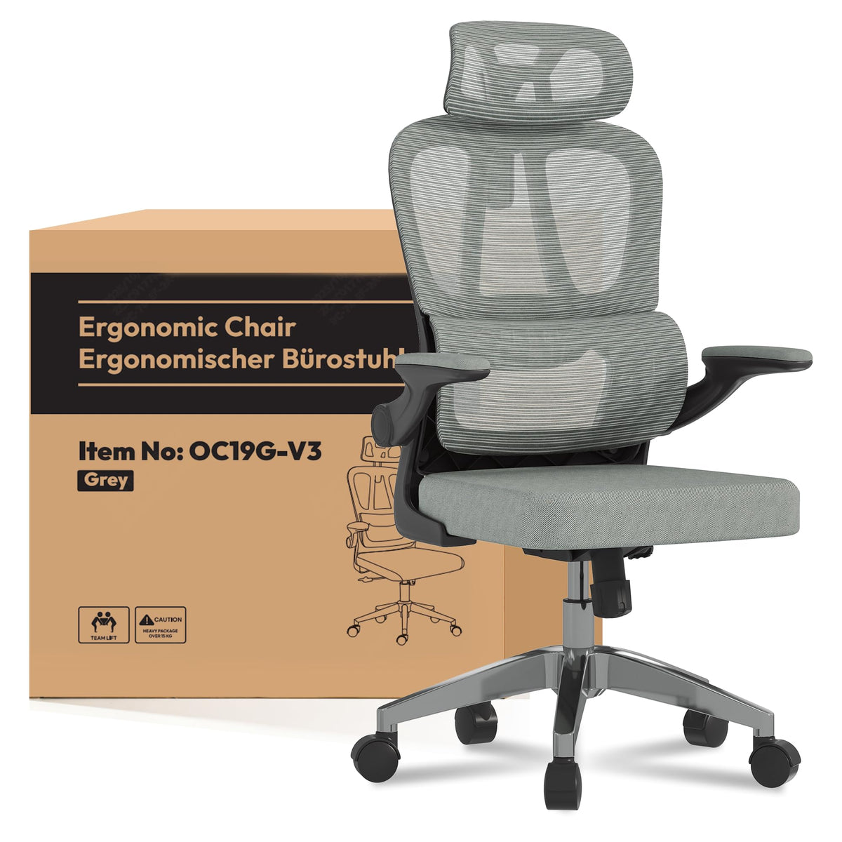 FLEXISPOT OC3C Office Chair Ergonomic Desk Chair Computer Chair Height-Adjustable Seat Headrest Armrest Lumbar Support Swivel Castors Work Chair