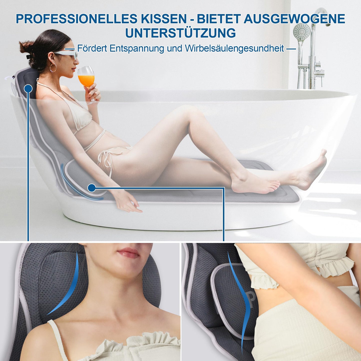 Luxury Thick Full Body Bath Pillow Mat & Cushion for Bathtub Headrest Neck Shoulder Supports Comfort Relaxation Spa Accessories