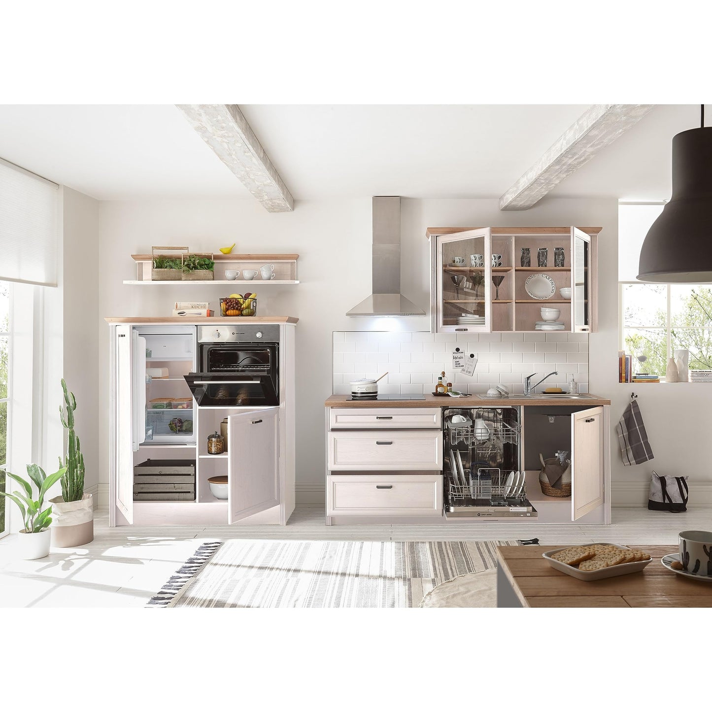 Jasmin Modern Kitchen Unit without Electrical Appliances in Light Pine Artisan Oak Look - Spacious Fitted Kitchen in Country House Style - 344 x 228 x 60 cm (W x H x D)