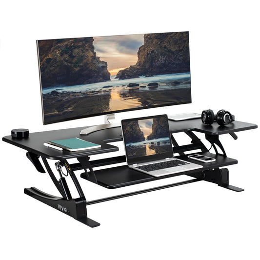 Vivo Black Height Adjustable 36" Stand up Desk Converter | Quick Sit to Stand Tabletop Monitor Riser (DESK-V000V)