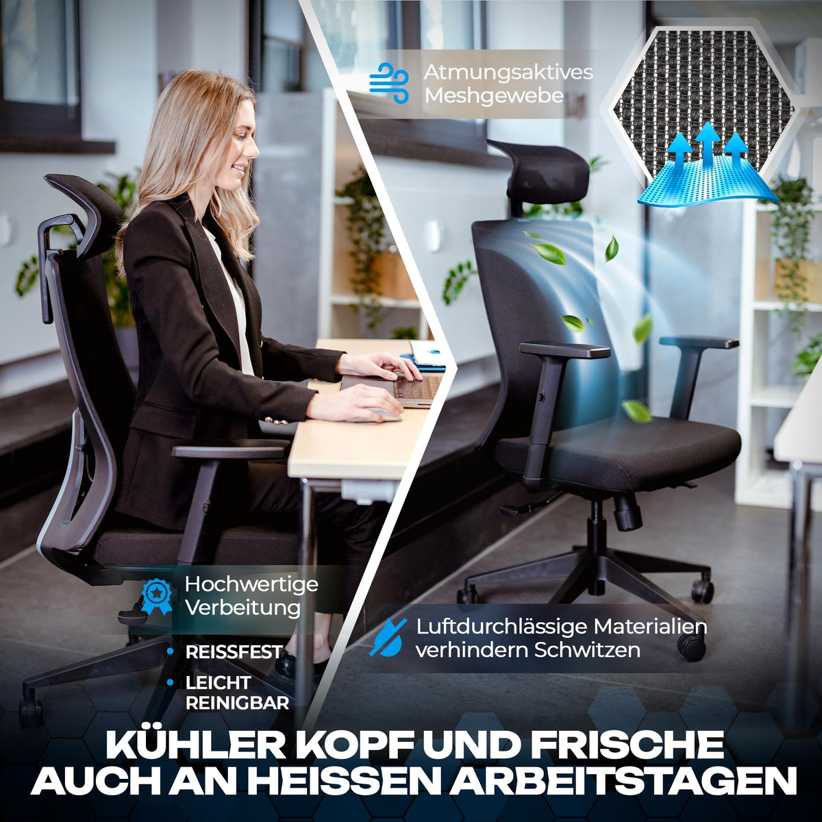 M2 Ergonomic Office Chair, Test Winner with Adjustable Armrest without Headrest for Maximum Freedom of Movement, Back-Friendly, Comfortable Desk Chair for Office and Home Office Chair