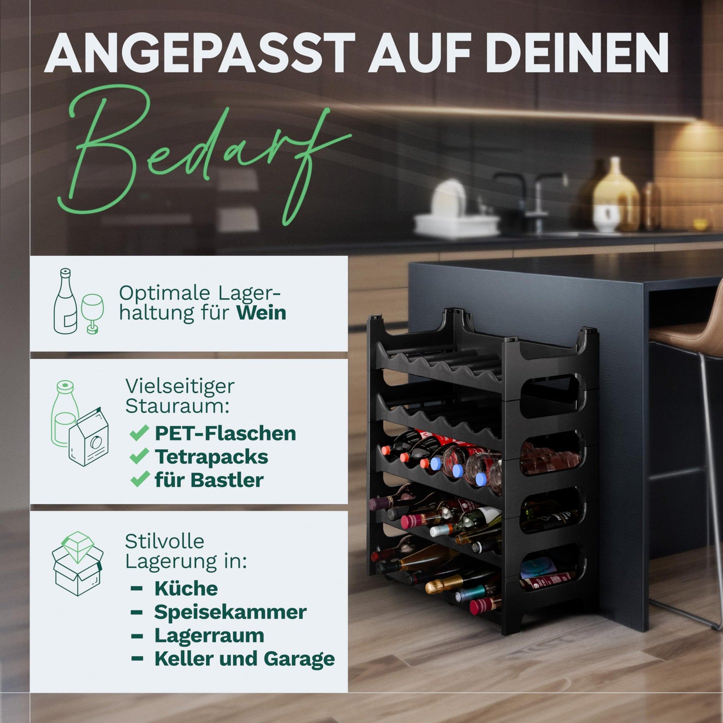 Novaliv Plastic Bottle Rack for 48 Bottles Expandable Wine Rack Stackable Black Drink Rack Bottle Shelf System Shelf for Drinks Bottle Cabinet Spirits Shelf