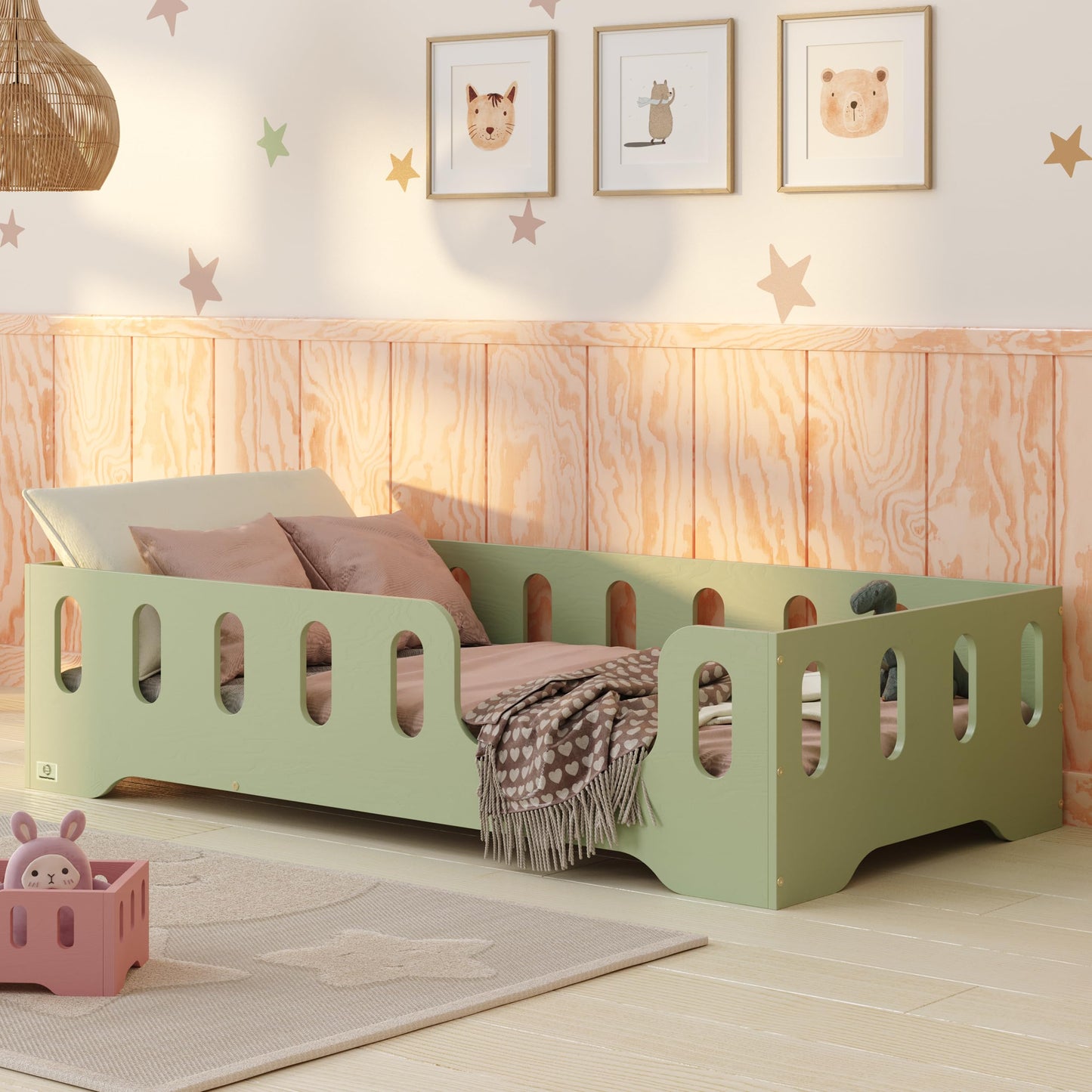 smartwood Montessori Wooden Floor Bed 90 x 200 cm Blue with FSC Certificate TILA 2P with Fall Protection and Slatted Frame Maximum Load 230 kg Easy Assembly