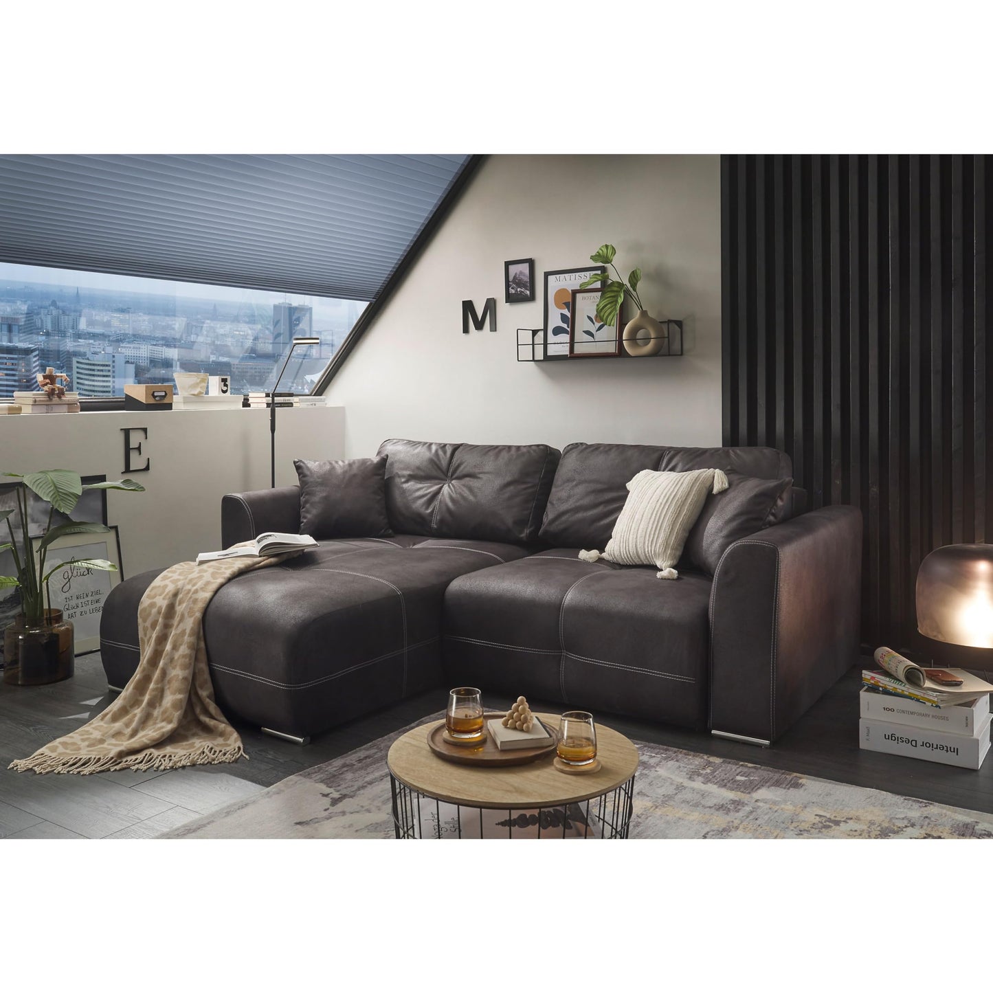 Dolan Comfortable Sofa Bed in Leather Look with Bed Box, Light Brown, Extendable Sofa with Sleep Function, 245 x 85 x 115 cm (W x H x D)