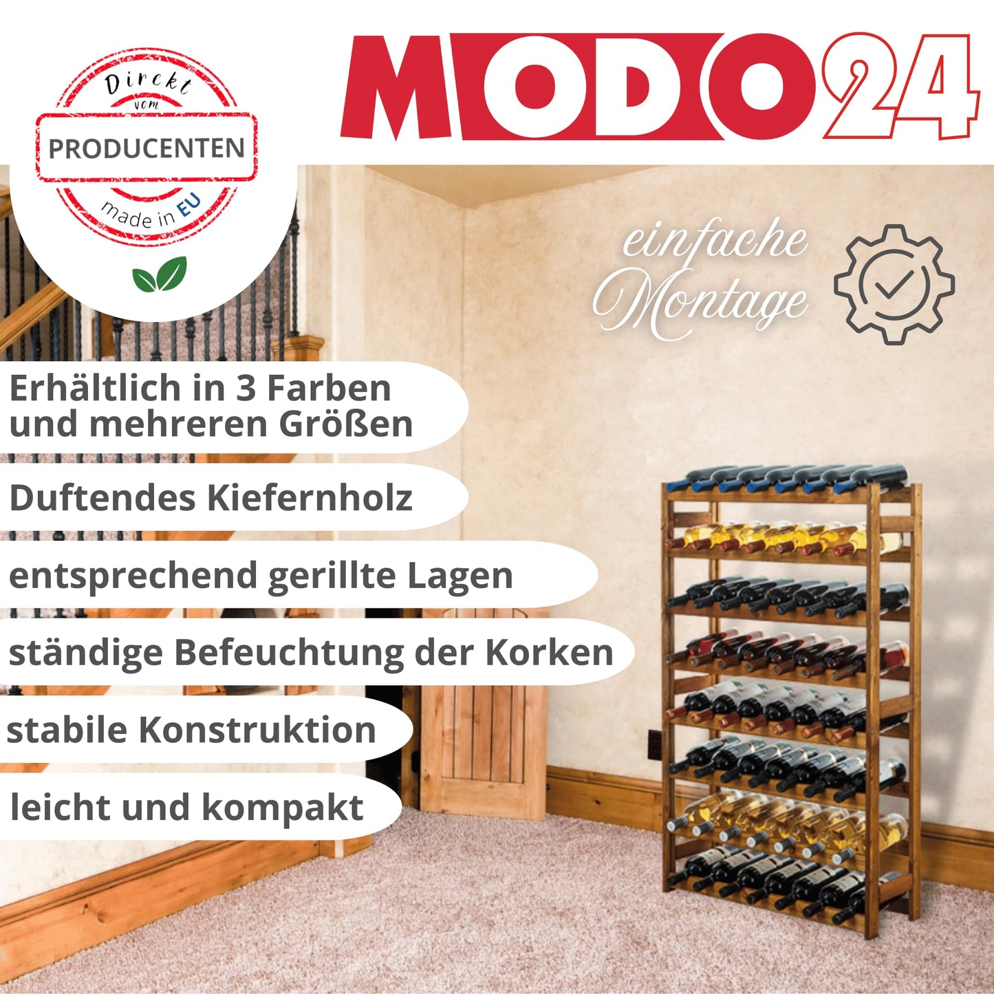 Untreated Wooden Wine Rack, 63.0 x 25.0 x 102.0 cm