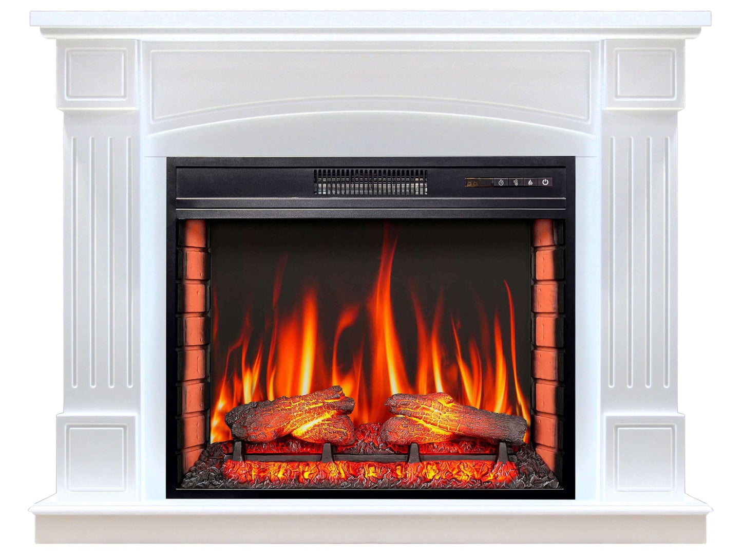 Boston AF28S LED CONYAK Electric Standing Fireplace with Heater, 12 Heat Settings, Timer, Real Flame Effect, 3 Brightness Levels, Remote Control, Brown