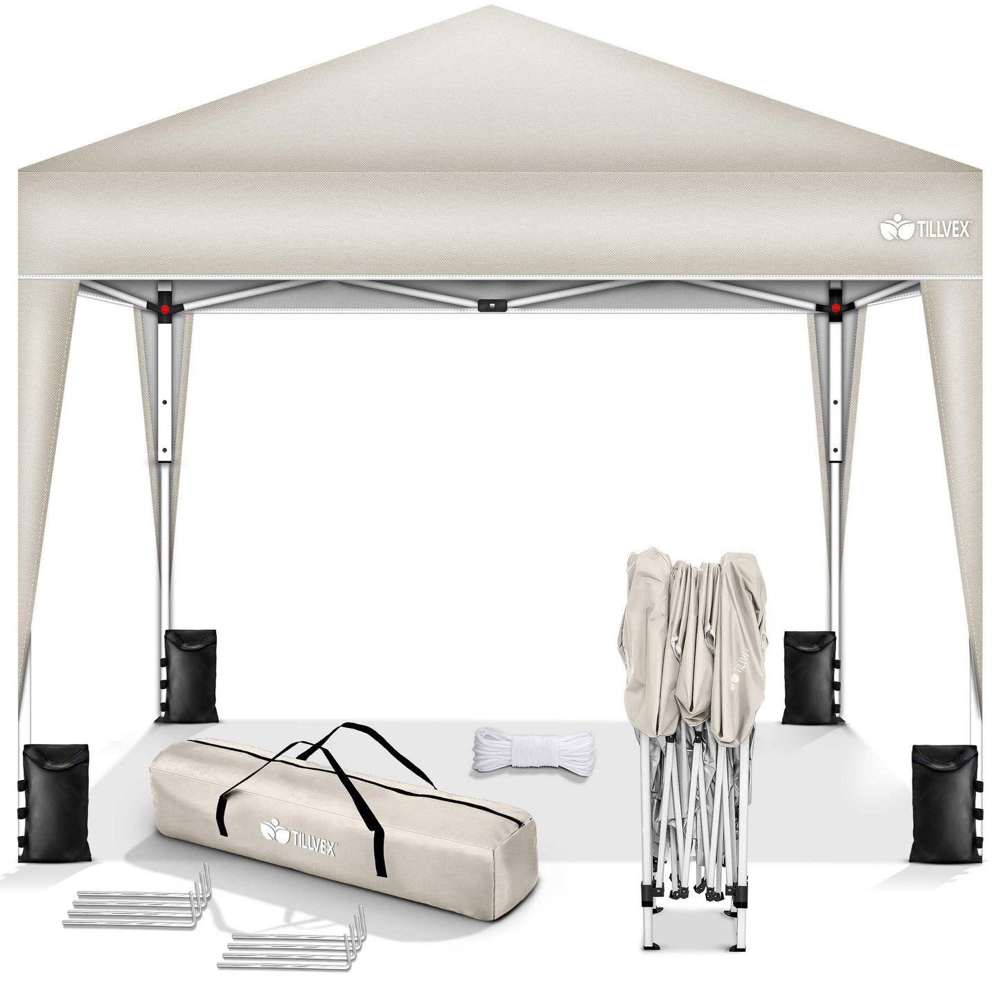 tillvex Gazebo 3 x 3 m Waterproof with 4 Side Panels + Set of 4 Sandbags Pop-Up Folding Gazebo Stable & Height Adjustable Garden Tent UV Protection 50+ Party Tent with Bag for Garden, Grey