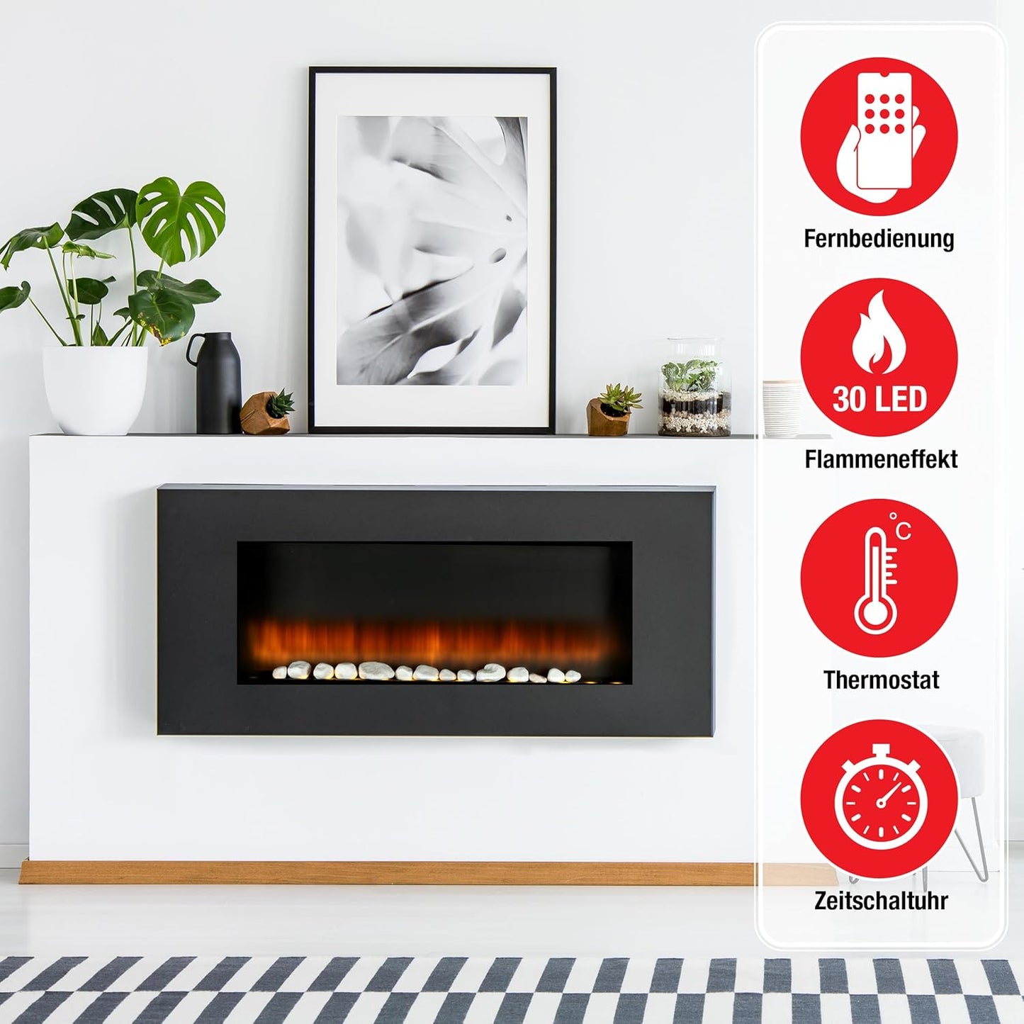 54211 Chicago Heater LED Electrical fireplace 1800 W - 67 x 23 x 62 cm - Black