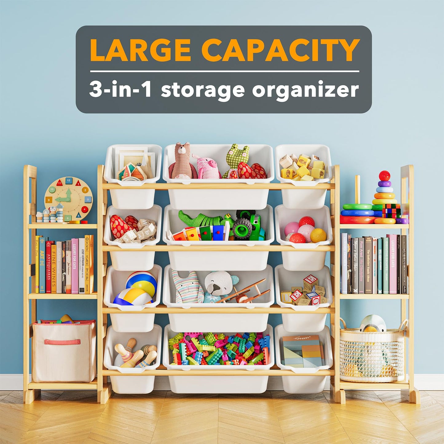 SpaceAid Toy Storage Organizer with 6 Shelves and 12 Bins Toy Organizer Bookcase Kids Bin Rack Toy Box Bookshelf for Bedroom Playroom