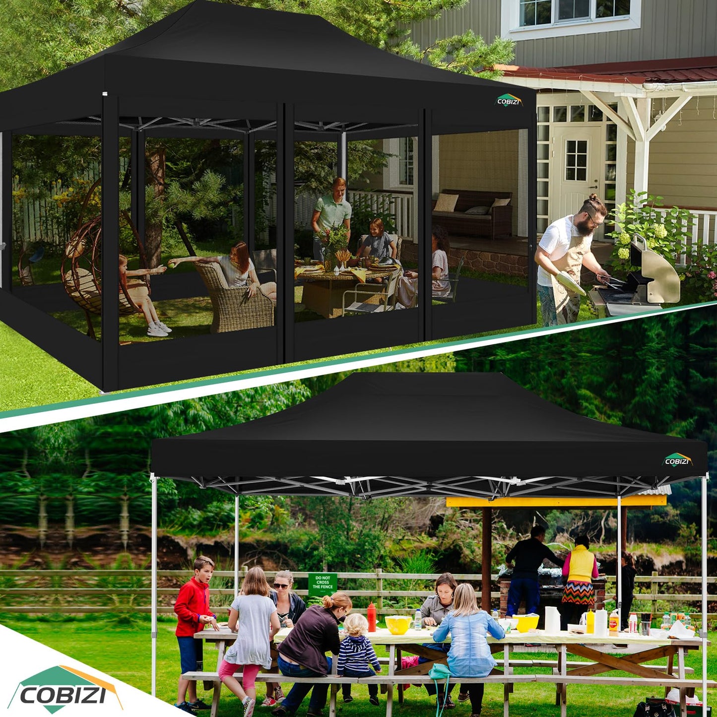 COBIZI Pavillon 3x3 Faltpavillon 3x3 Wasserdicht Stabil, Partyzelt Gartenpavillon UV-Schutz mit 4 Seitenwänden aus Mesh, Schwarz