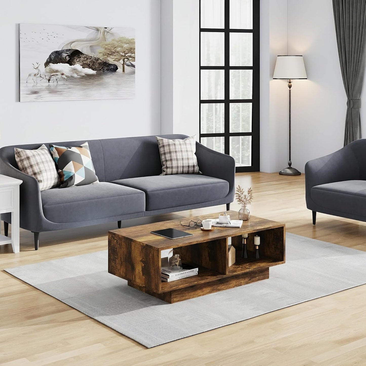Coffee Table, White, Middle Table, Tea Table for Living Room, Modern and Stylish Rectangular Coffee Table with 2 Open Compartments, Rectangular Side Table, Sofa Table, for Bedroom, Office, 90 x 48 x 31 cm