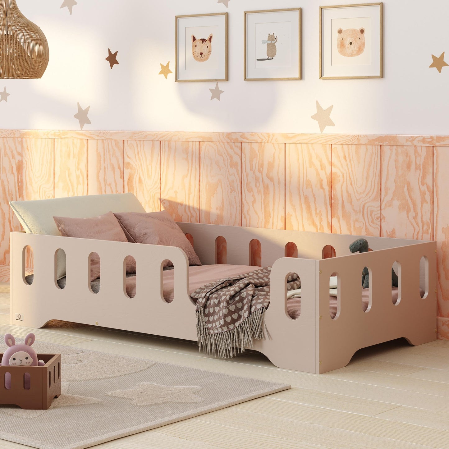 smartwood Montessori Wooden Floor Bed 90 x 200 cm Blue with FSC Certificate TILA 2P with Fall Protection and Slatted Frame Maximum Load 230 kg Easy Assembly