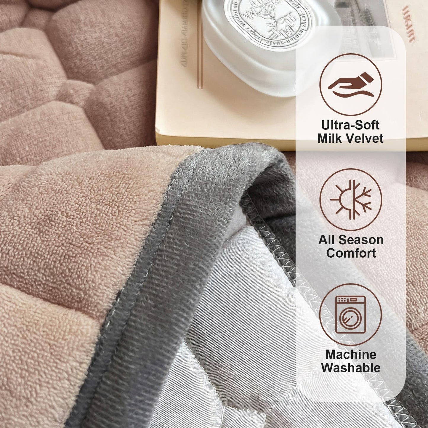 SHANNA Extra Large Duvet: Milk Velvet Soft Double Sided Duvet Ideal as Bedspread 230 x 250 cm with 2 Matching Pillowcases 50 x 70 cm (Beige)