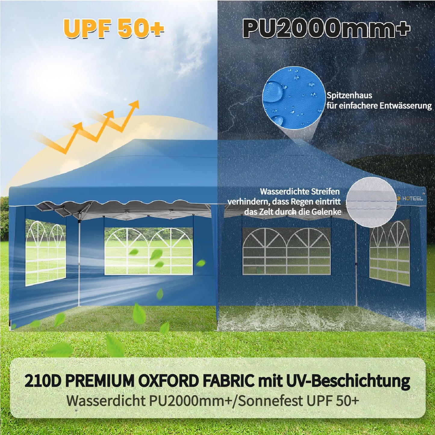 HOTEEL Gazebo 3 x 6 Waterproof Stable with 6 Removable Side Walls, Wave Hem Roof Party Tent 3 x 6 with Wheel Bag and 4 Sand Bags, Folding Gazebo 3 x 6 Parasol for Wedding Market (Grey)