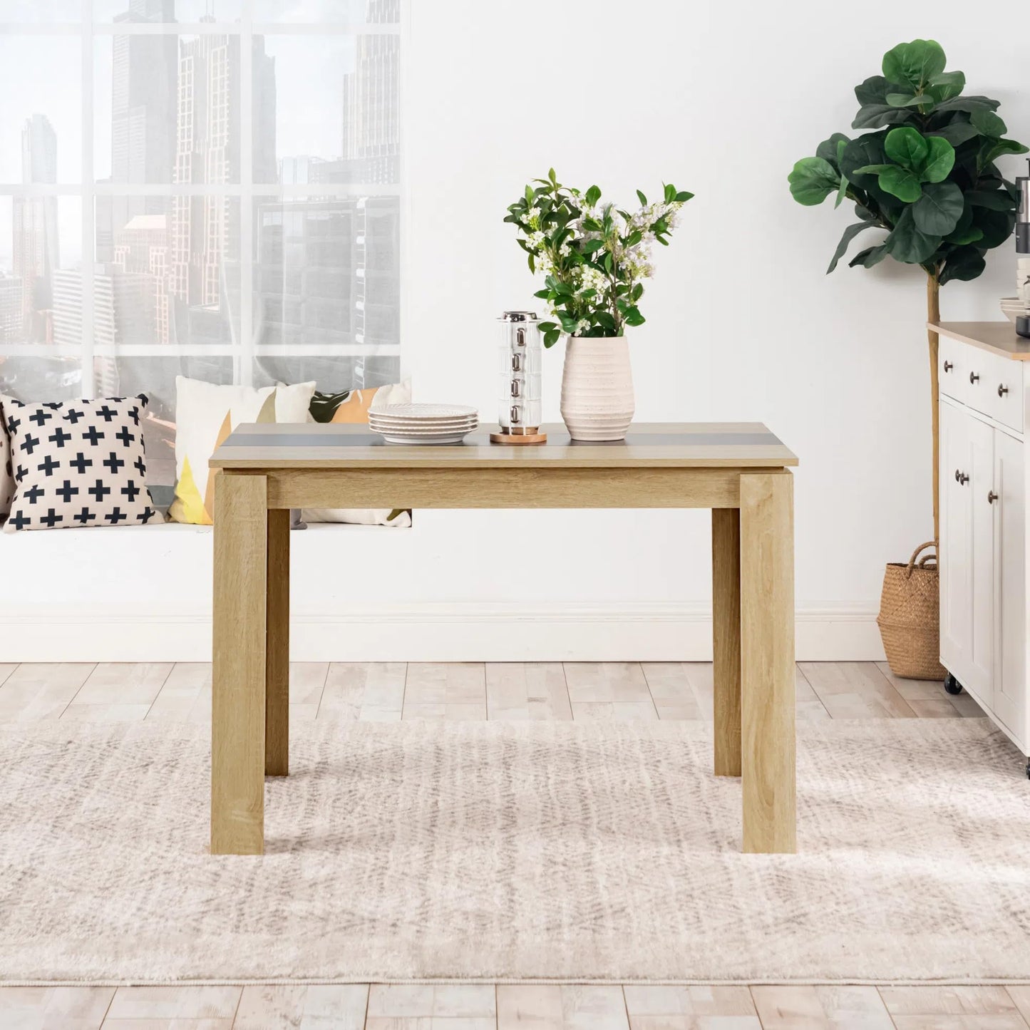 FURNITABLE Esstisch mit 4 Stühlen Esszimmergruppe, 4er Set Esszimmerstühle und Rechteckig Holztisch Essgruppe für Wohnzimmer Küche Büro (110 * 70cm Tisch+4 Schwarz Stühle)