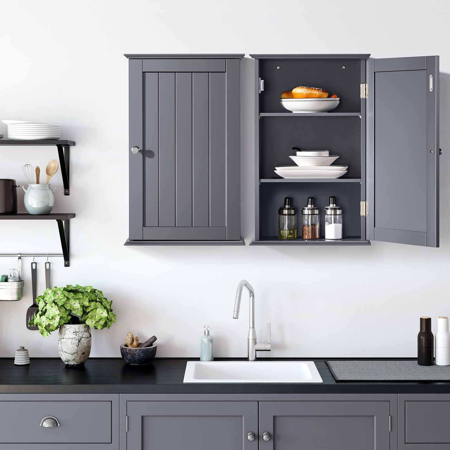 Yaheetech Wall Cupboard, Wall Cabinet with One Door, Bathroom Cabinet, Kitchen Cabinet, Medicine Cabinet in White, 35 x 21 x 55 cm