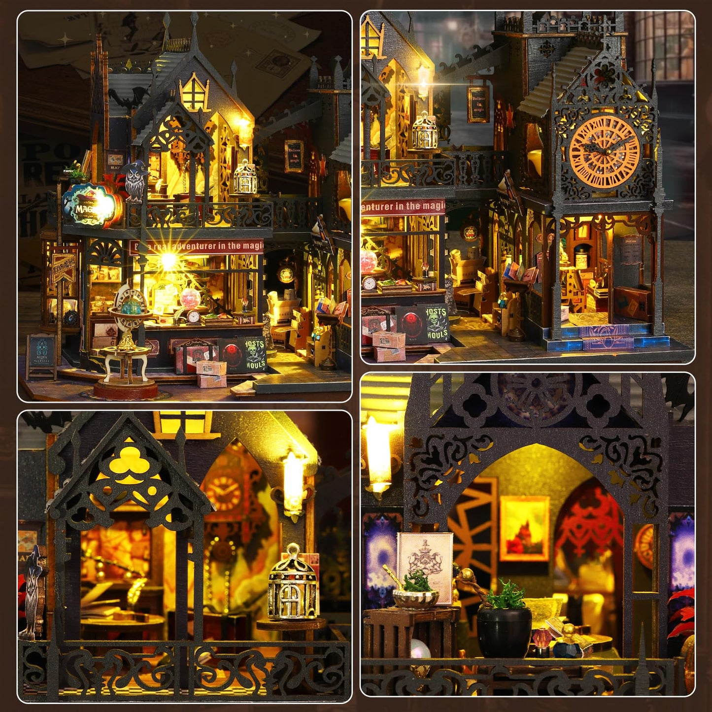 Mostop DIY Miniature Dollhouse Kit,Wooden Dollhouse Construction Kit,Miniature House Kit with LED Light und Bewegungen,Creative Room Idea for Children/Adults,Magic House,DIY Kits (Twilight Book City)