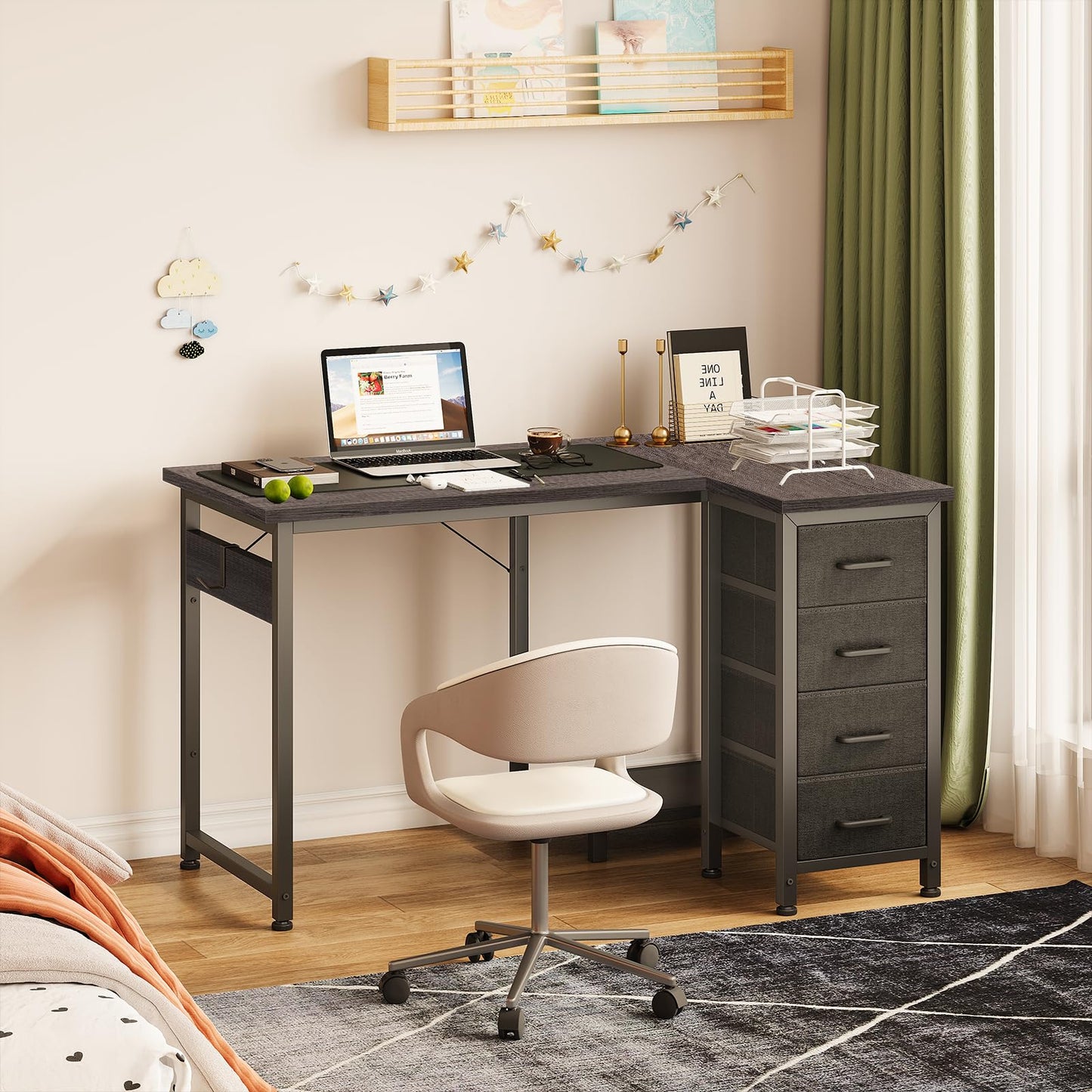 Coleshome Corner Desk, 100 x 70 cm, L Shape Desk with 4 Drawers, Reversible Computer Desk for Office, Study, Bedroom, White