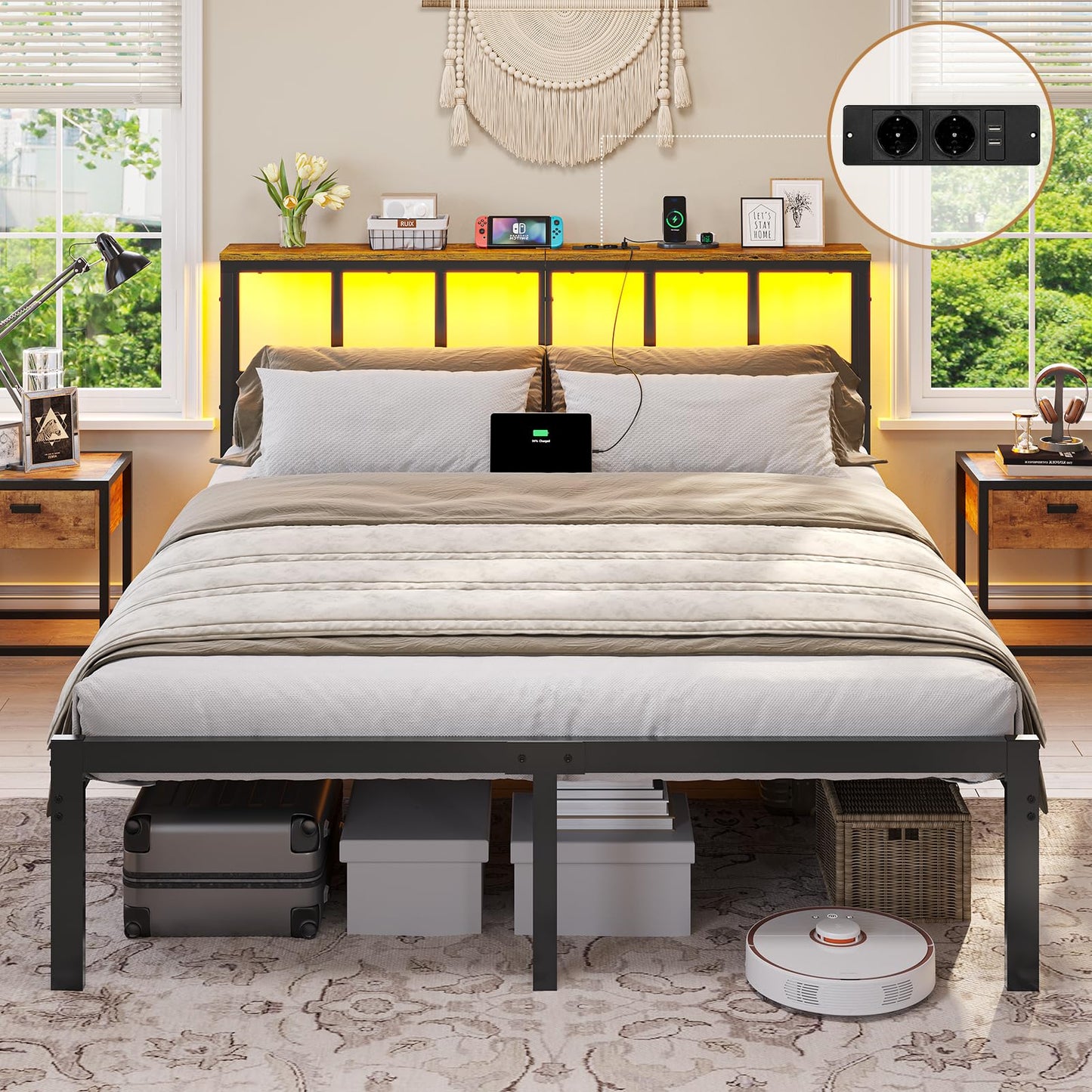 Brinlawb Bed 180 x 200 cm with Metal Slatted Frame