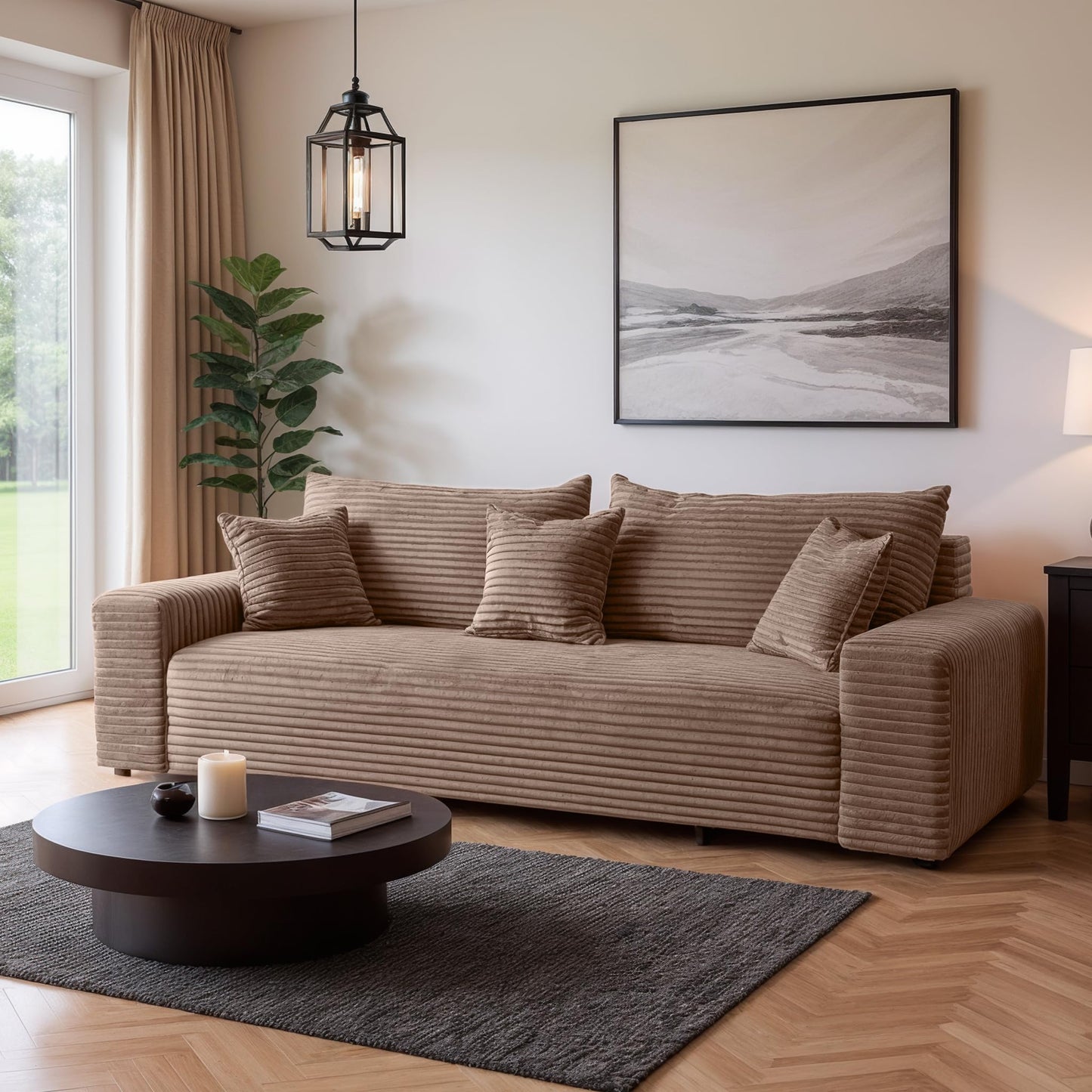 Cordo Sofa Bed 265 x 150 cm with Bed Box - Cord Sofa TILIA Wide Corduroy, SoftTouch Comfort, Nosage Spring, Removable Cushions, Easy Clean & Pet Friendly (Bronze)