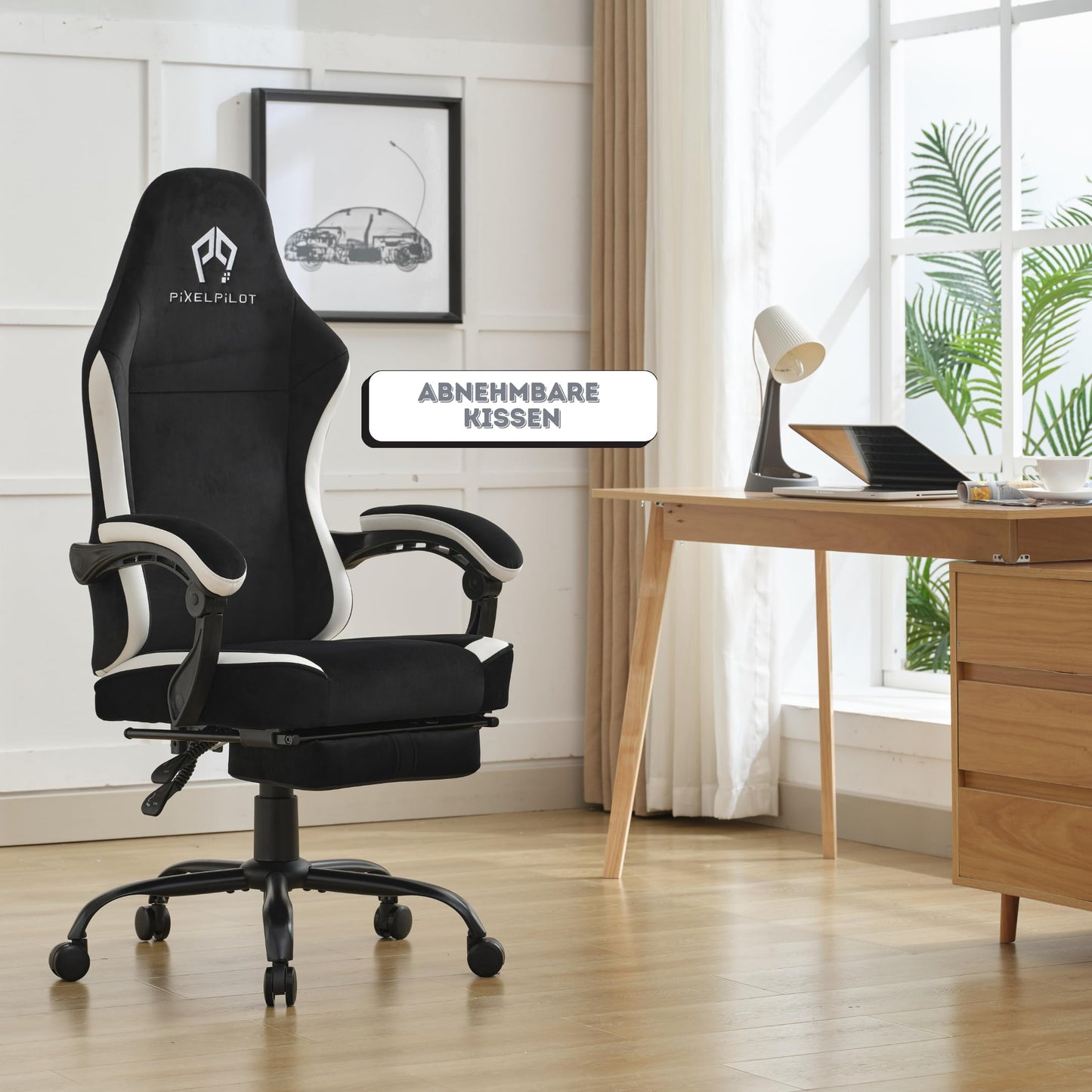 PixelPilot Ergonomic Gaming Chair [Breathable Fabric] Gaming Chair with Footrest, Head and Lumbar Support, Gamer PC Chair Wide Seat, Office Chair 150 kg Load Capacity (Nebula I, Grey)