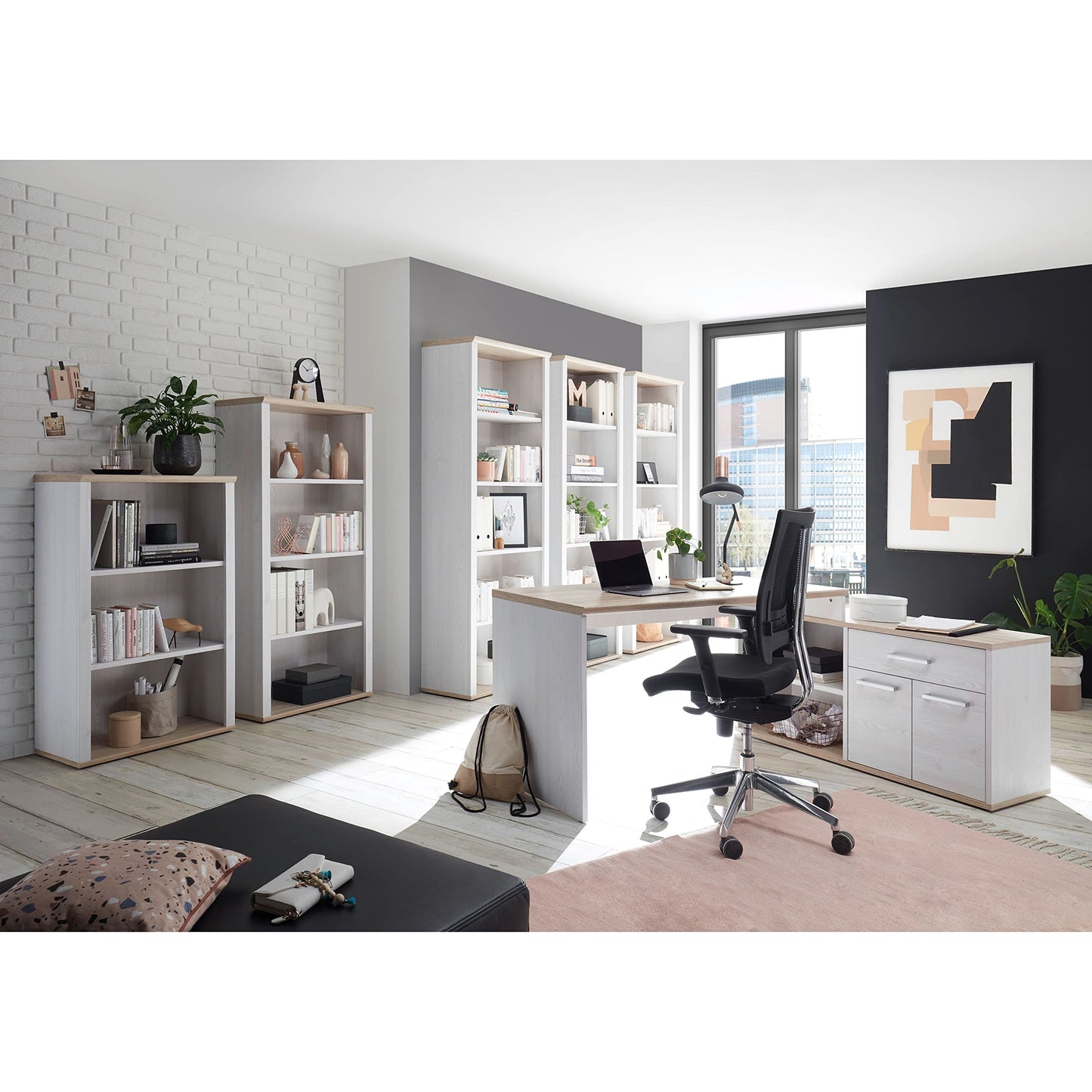 DEINE TANTE EMMA 39-015-D4 Romance Sibiu Larch White / Sanremo Oak Nb. Desk Angle Work Table Office Table Approx. 177 x 76 x 130 cm