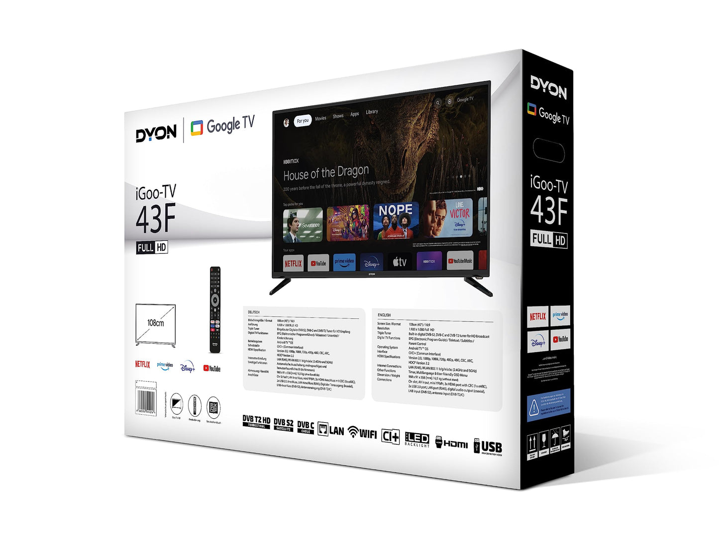 DYON iGoo-TV 50U-2 - 50 Inch (126 cm) 4K Ultra HD Smart TV with Google TV, HDR10, Triple Tuner (DVB-S2/C/T2), WiFi, Bluetooth, Google Assistant, Netflix, Prime Video, [2025 Model]