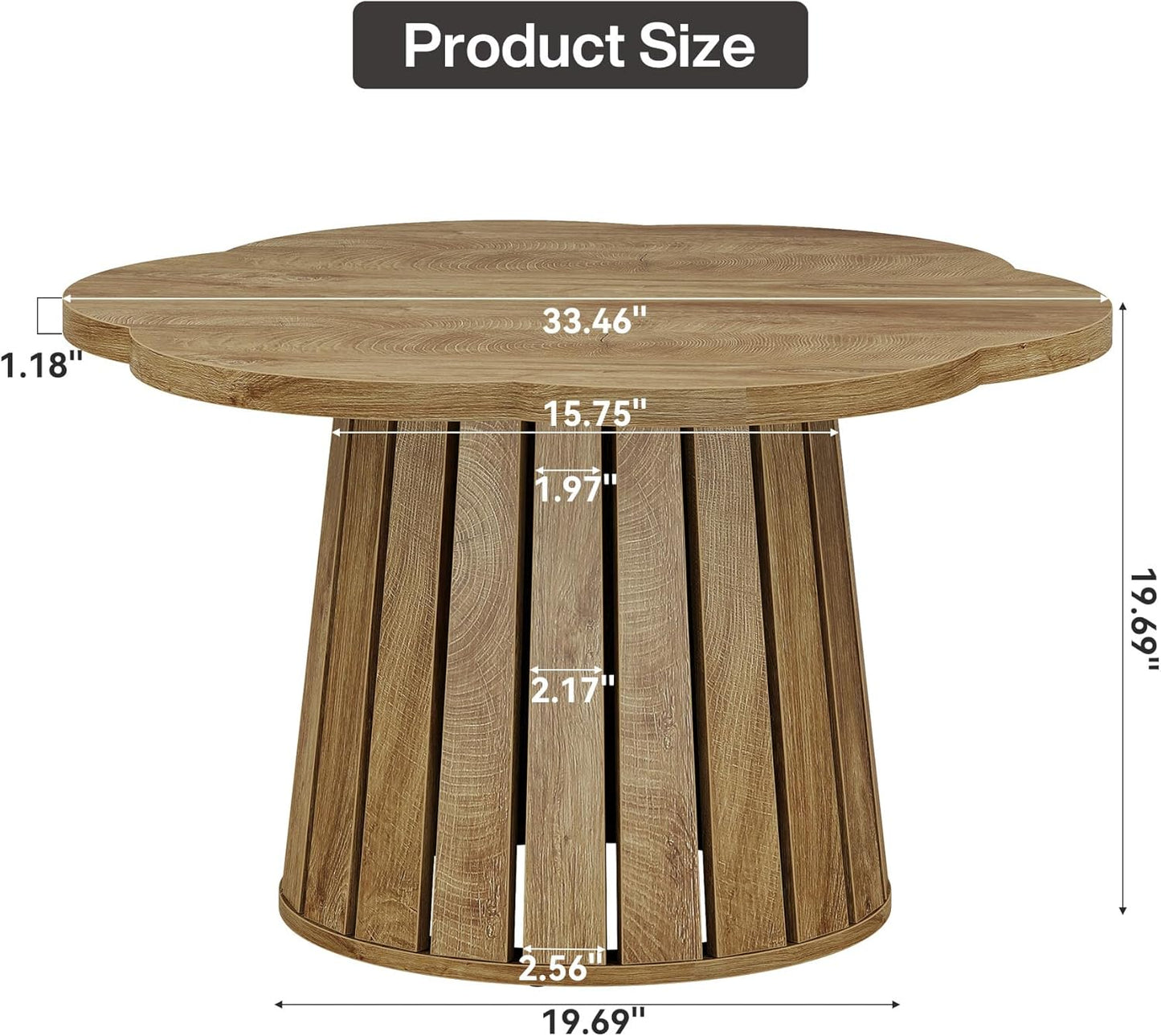 Tribesigns Round Coffee Table 85cm Country Style Living Room Table with Flower Shaped Table Top, Cocktail Table with Wood Accents and Aesthetic Slatted Base Design for Small Spaces, Living Room