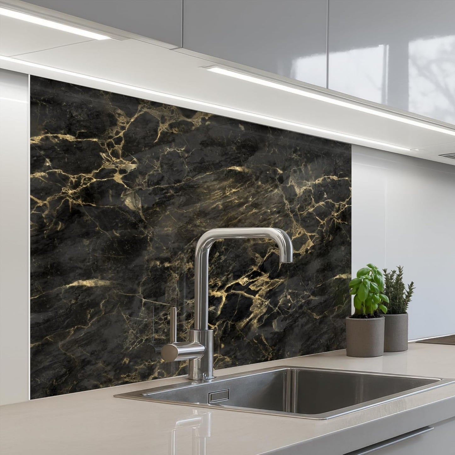 Back Wall Kitchen 60 x 80 cm Back Wall Protection Self-Adhesive Splash Guard Kitchen Back Wall Kitchen Front Kitchen Self-Adhesive Kitchen Back Walls Black - Marble - Gold - Nerf