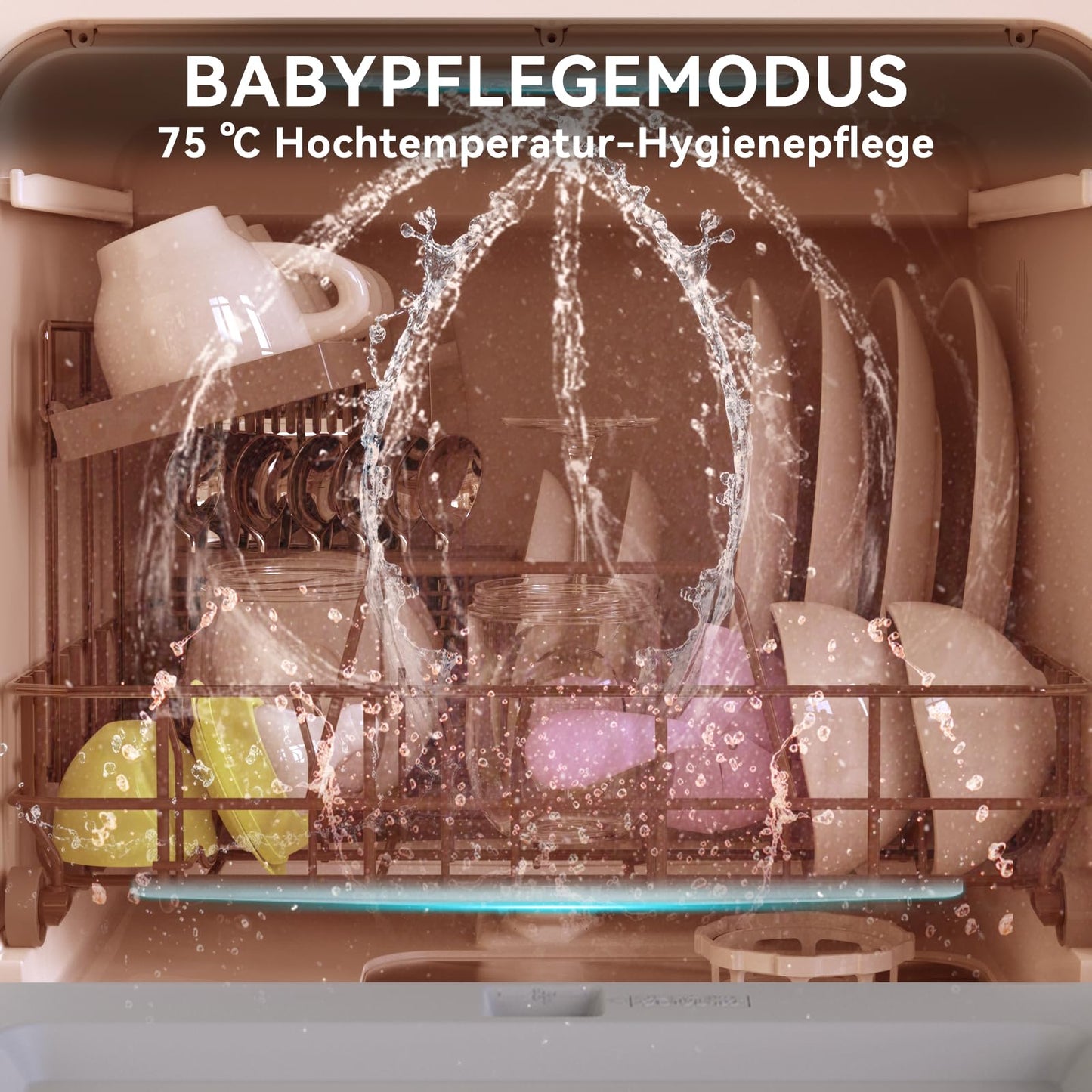 Hermitlux Tischgeschirrspüler, mini spülmaschine mit 7+3 Programme, 5 Maßgedecken, 5L Wassertank, Startverzögerung und Kindersicherung