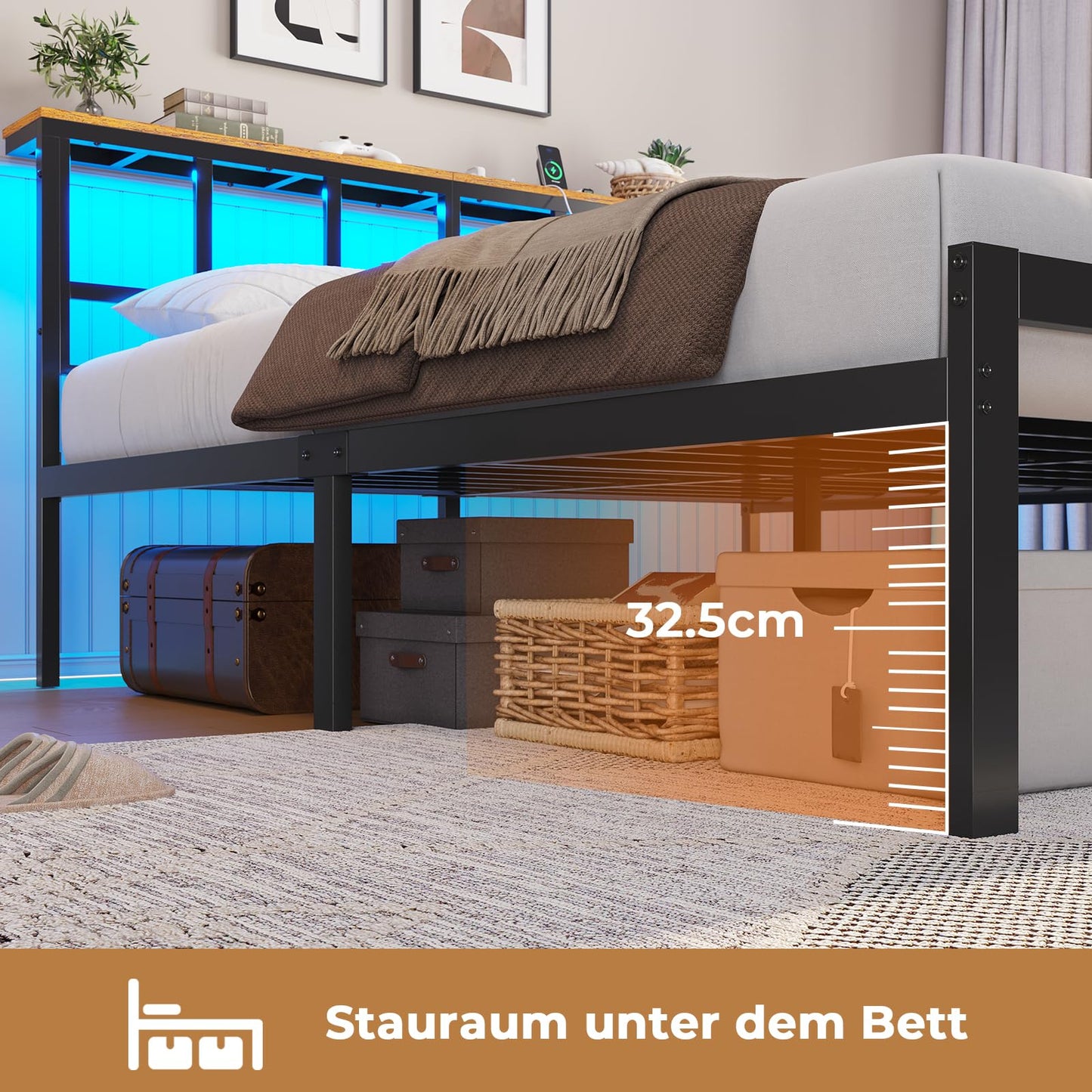 Brinlawb Bed 180 x 200 cm with Metal Slatted Frame