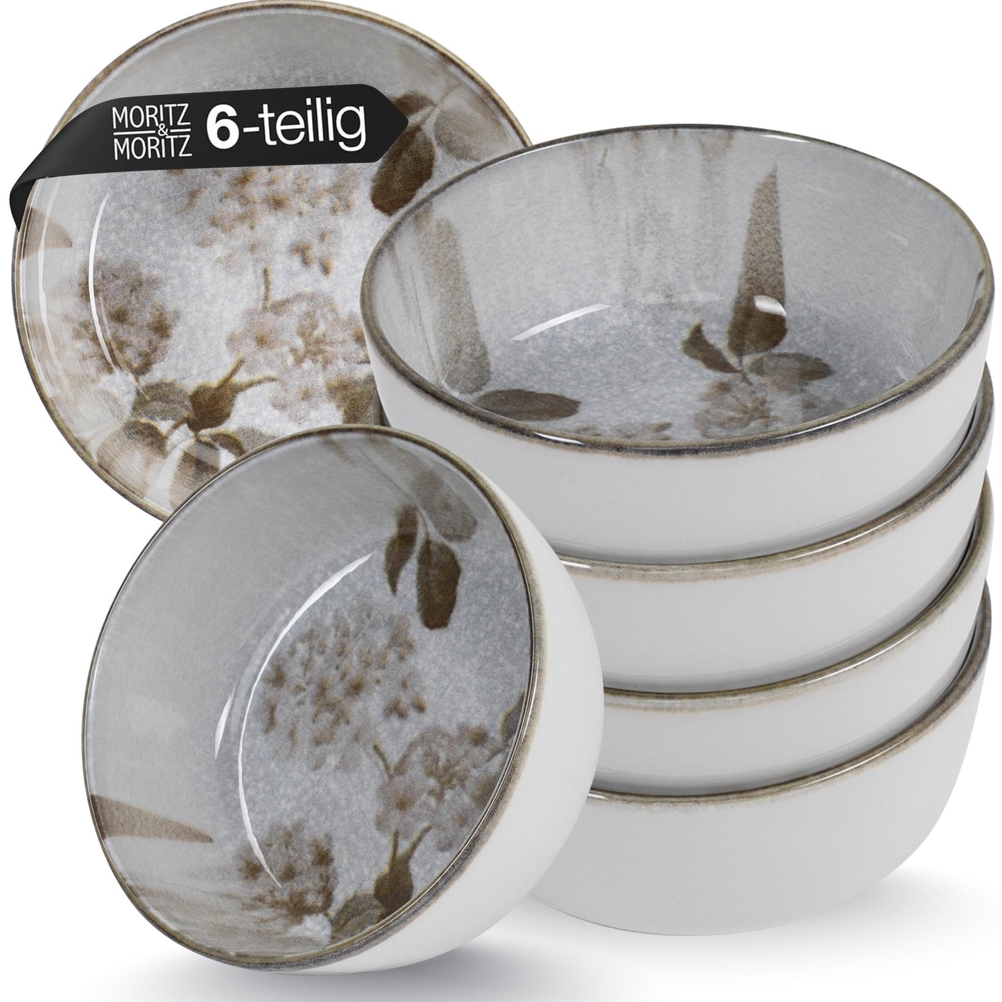 Moritz & Moritz BLOSSOM 18-Piece Crockery Set for 6 People, Elegant Plate Set Made of High-Quality Porcelain with Floral Design, Crockery Set of 6 x Dinner Plates, 6 x Dessert Plates, 6 x Soup Plates