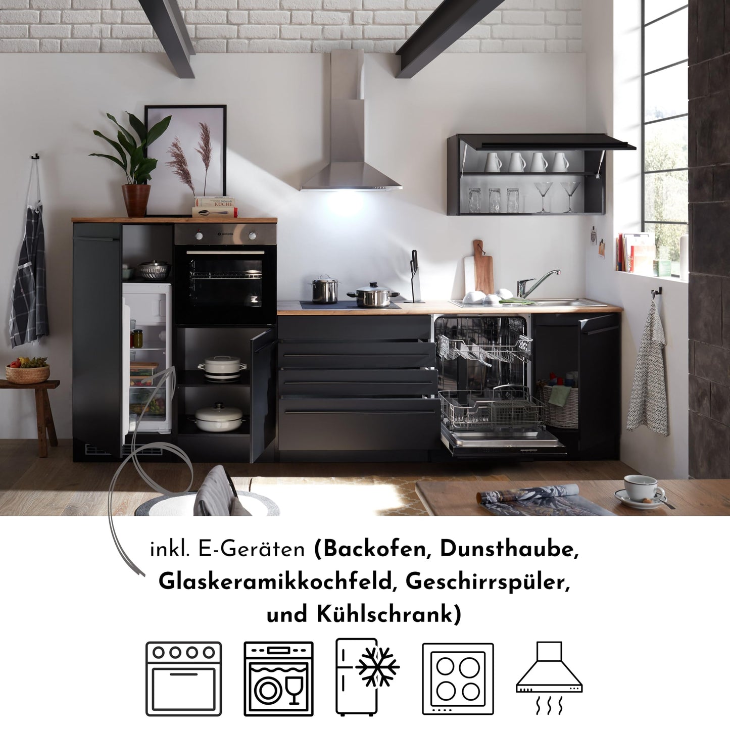 Jazz 84-129-18 Kitchen Unit without Appliances Approx. 320 x 200 x 60 cm Black
