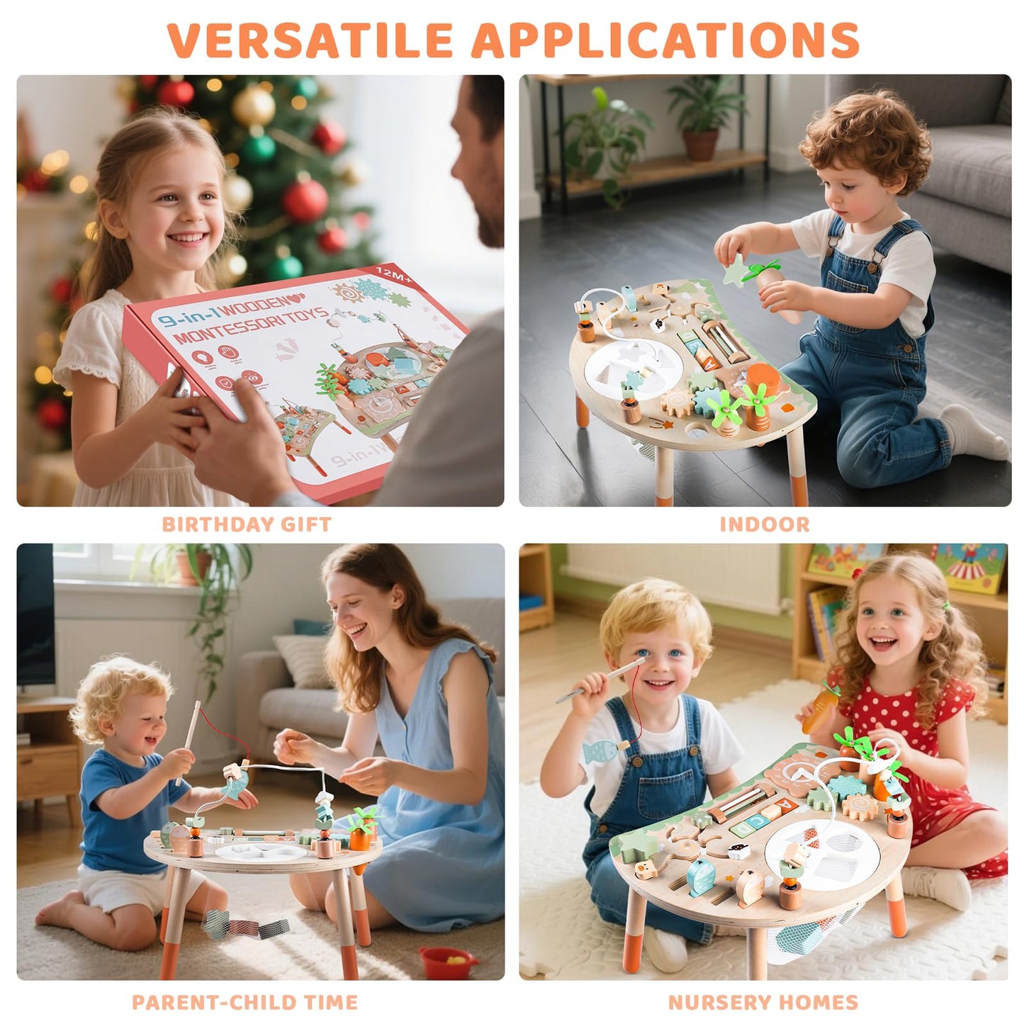 Wooden Activity Table for Children, Baby Montessori Toy 9-in-1 Play Table from 1 2 3 Years, Children's Toy Wooden Toy Activity Table from 12+ Months, Birthday Day, Christmas Gift 1+ Year