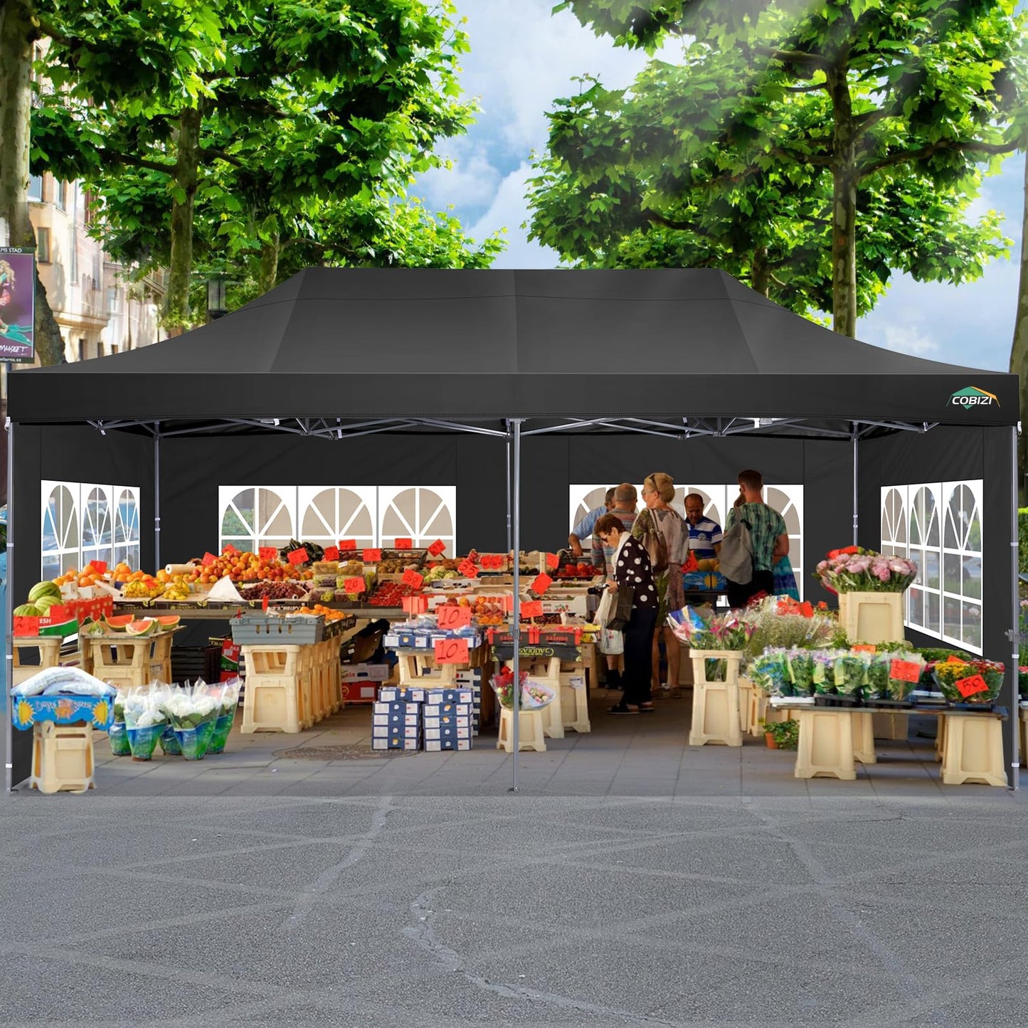 Tooluck Folding Gazebo, 3 x 4.5 m, Waterproof, Stable, Outdoor, Garden Party Tent, UV Protection 50+, with 4 Side Panels, Grey